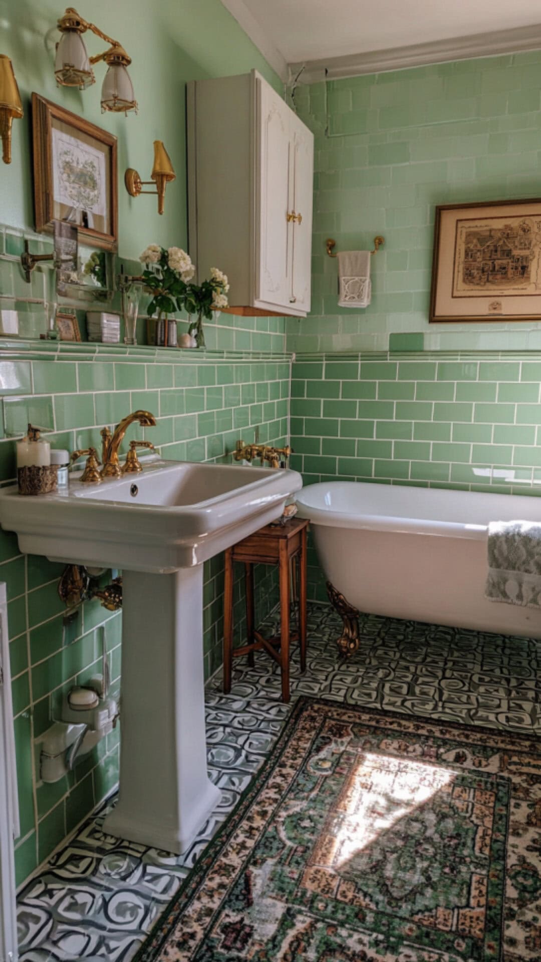 Vintage-Inspired Green Bathroom Design