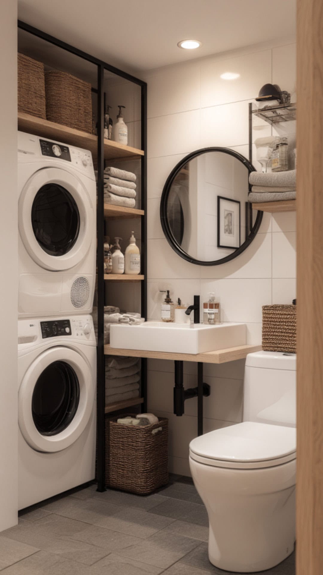 Half Bathroom and Laundry Combo with Clean Lines