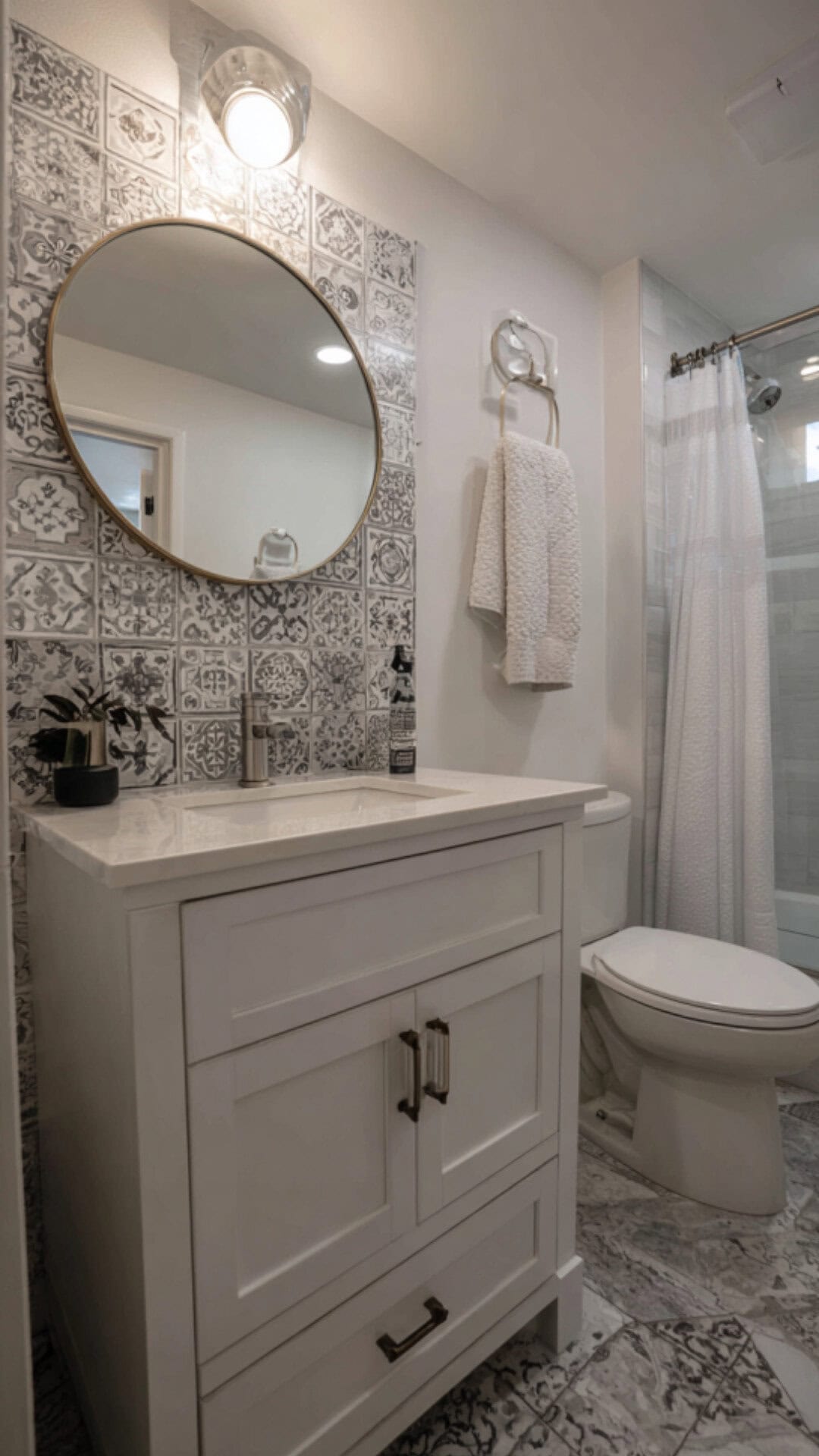 Bathroom Vanity with a Textured Backsplash