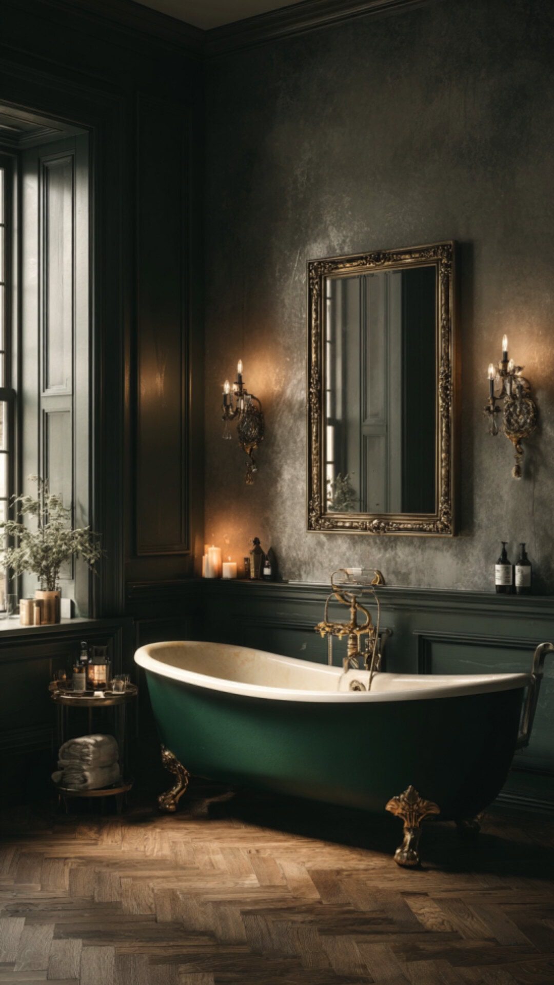 Moody Bathroom with a Clawfoot Tub