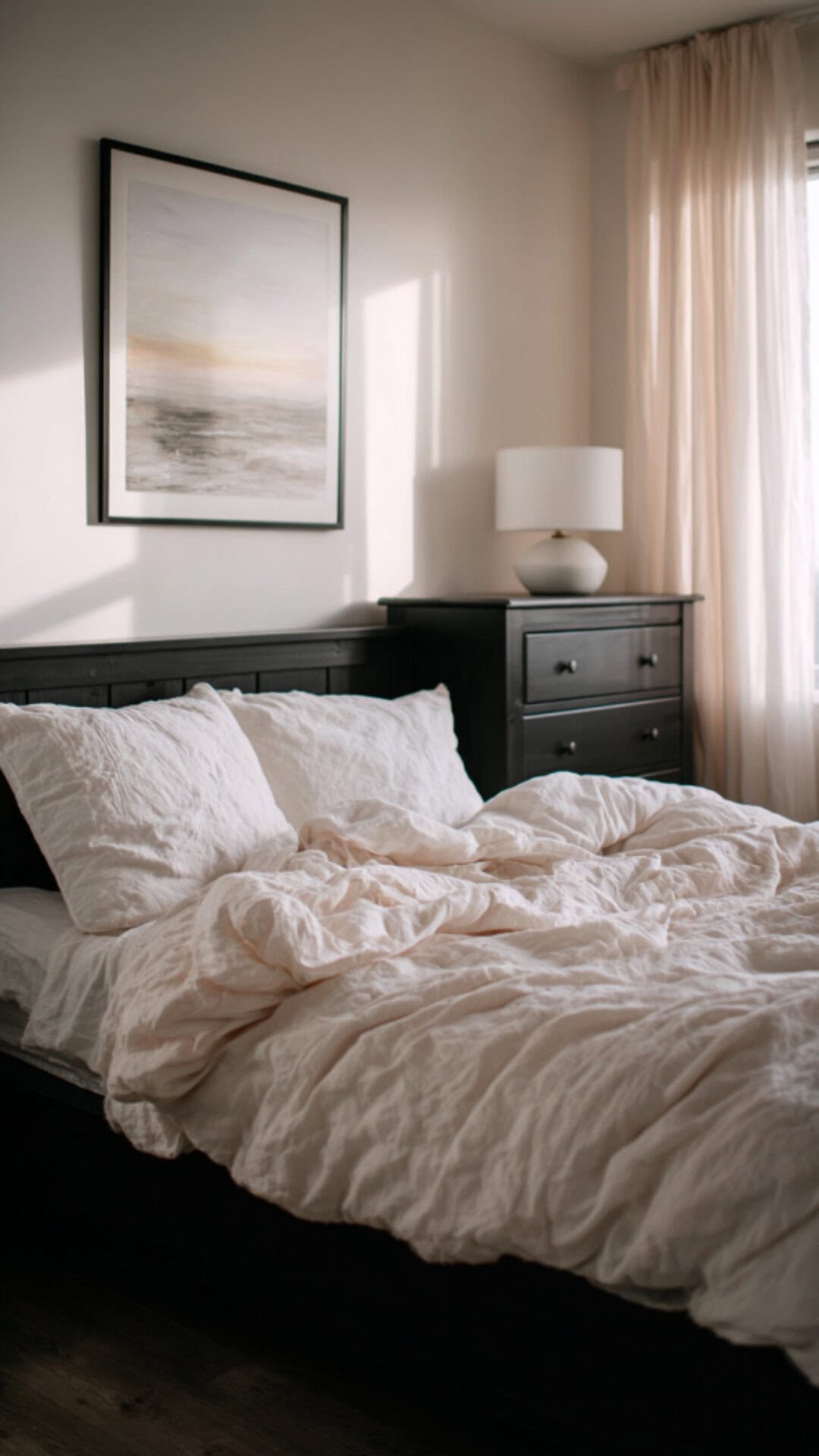 minimalist bedroom in black and white