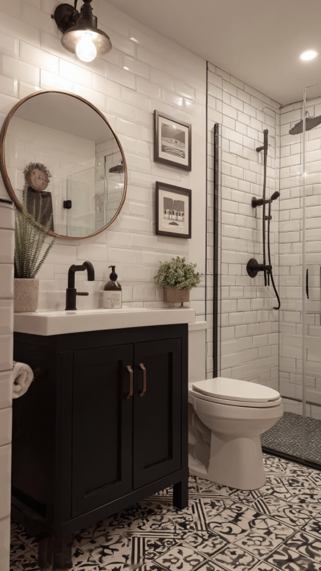 Guest Bathroom in Black and White Style