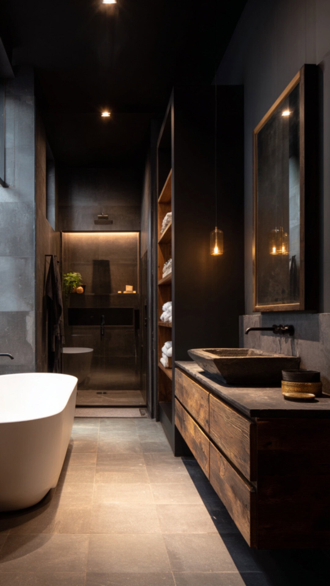 Black and Wood Modern Luxury Bathroom Combo