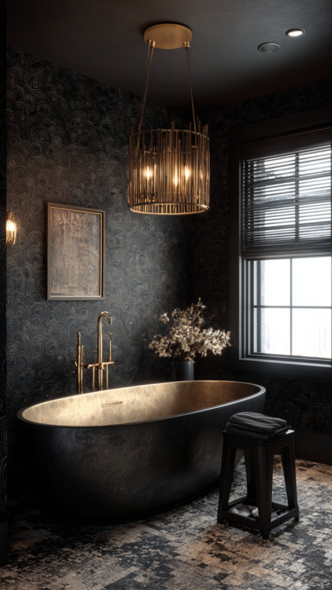 Bold Black Bathroom Wallpaper Style