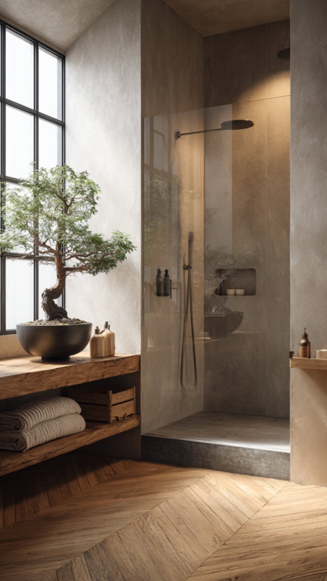 Japandi Bathroom Floor Design Idea