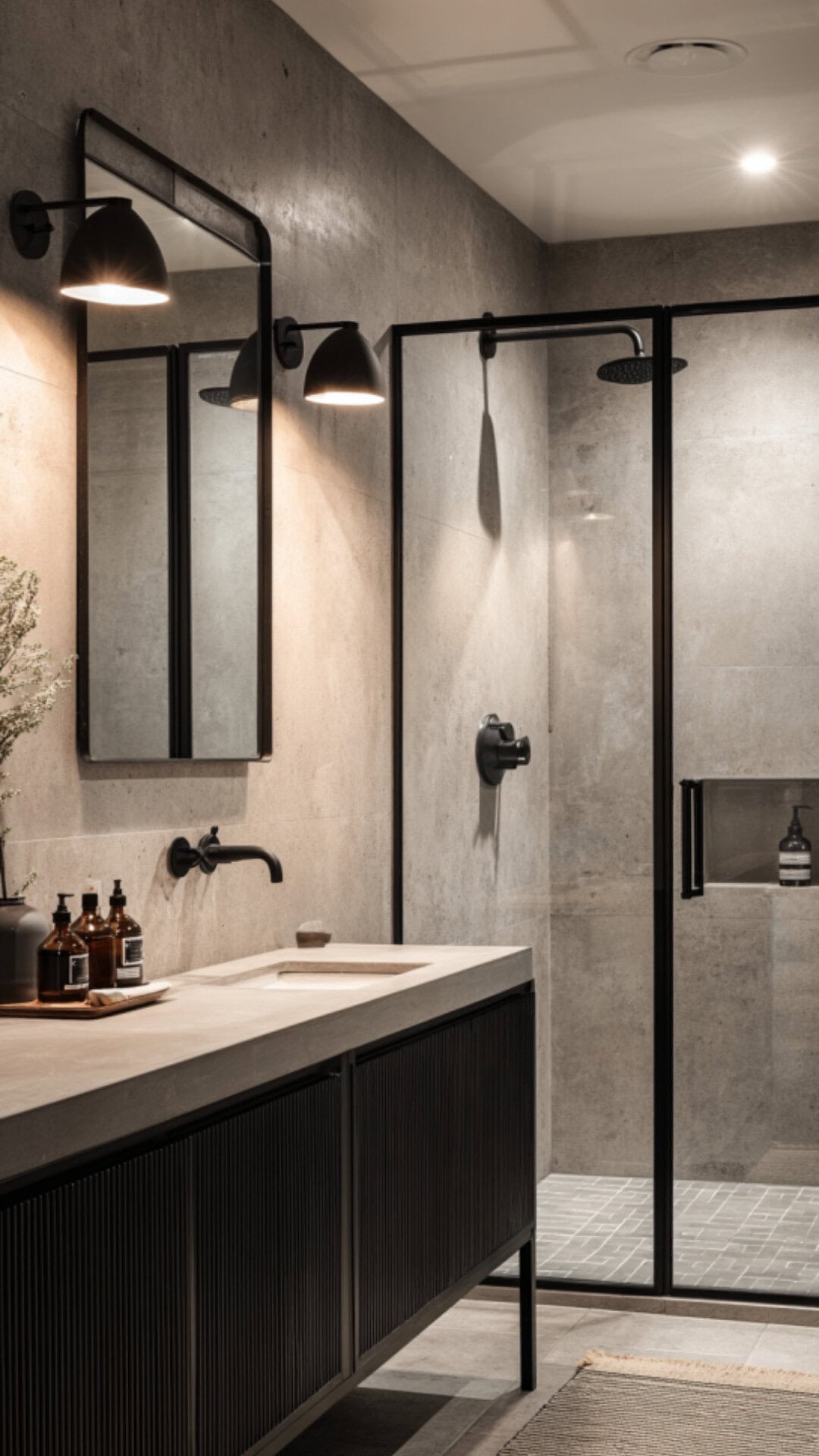 Black-Themed Bathroom Mirror Design
