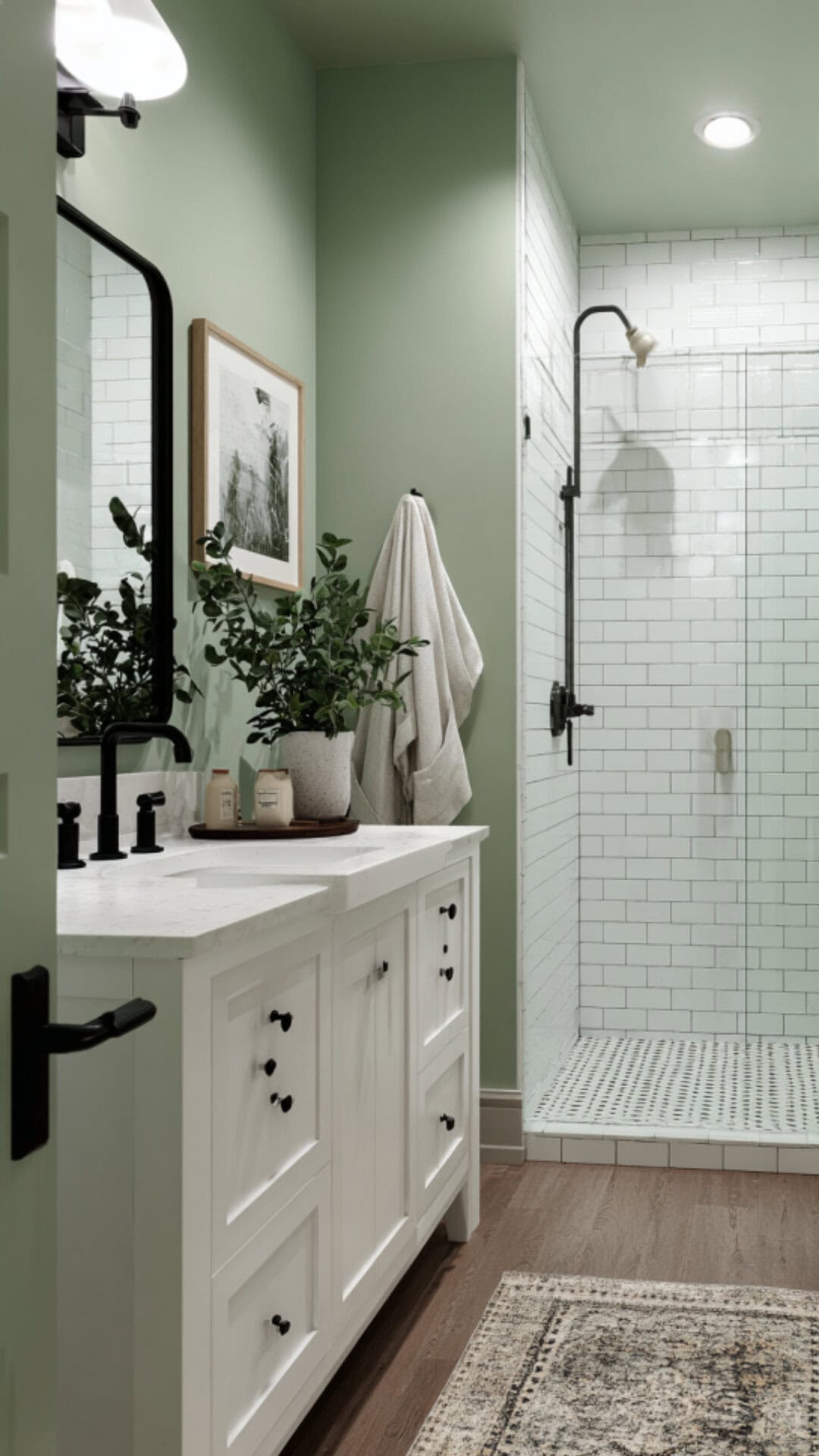 Green and White Bathroom with Fresh Vibes