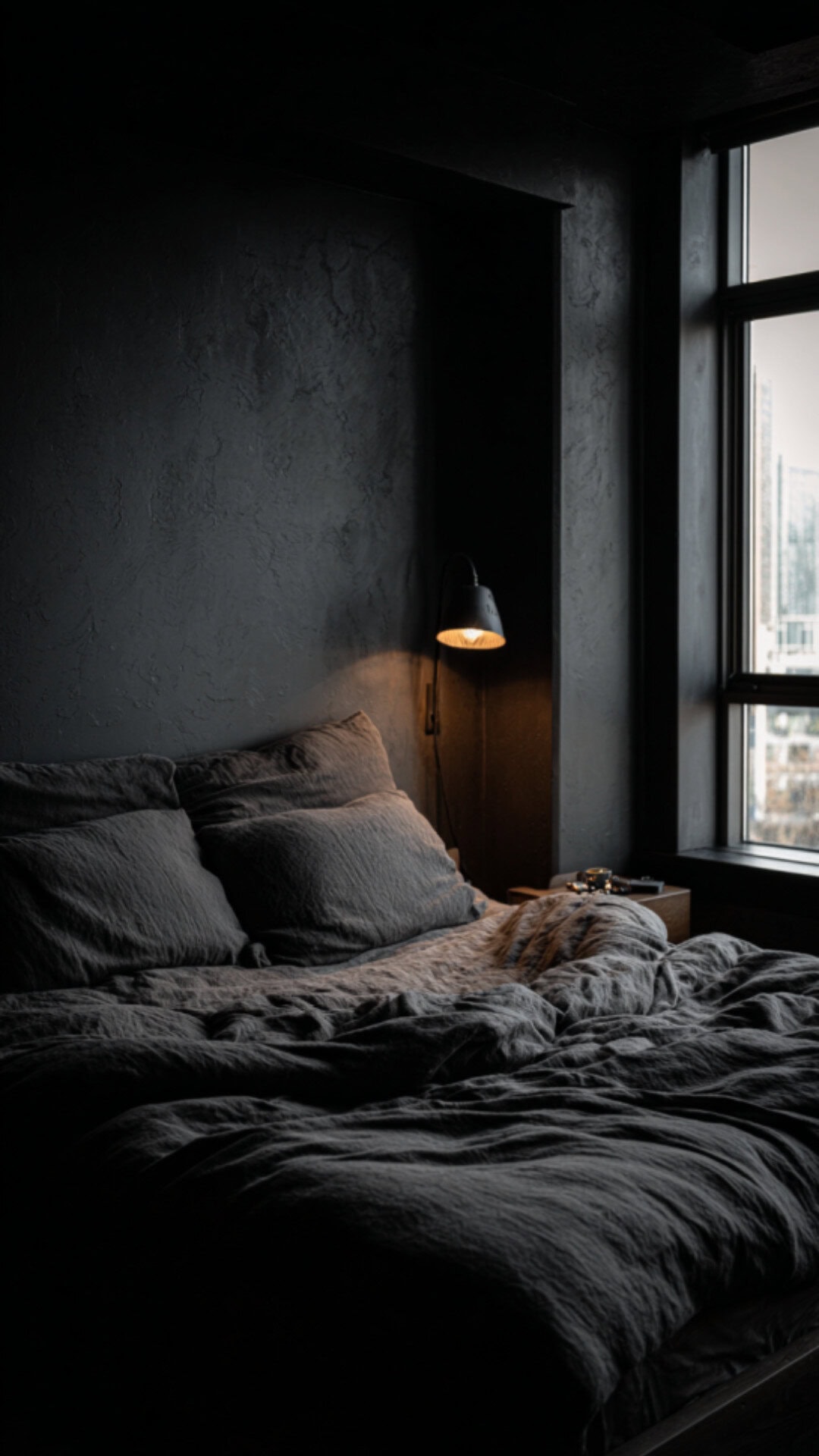 minimalist bedroom in all black