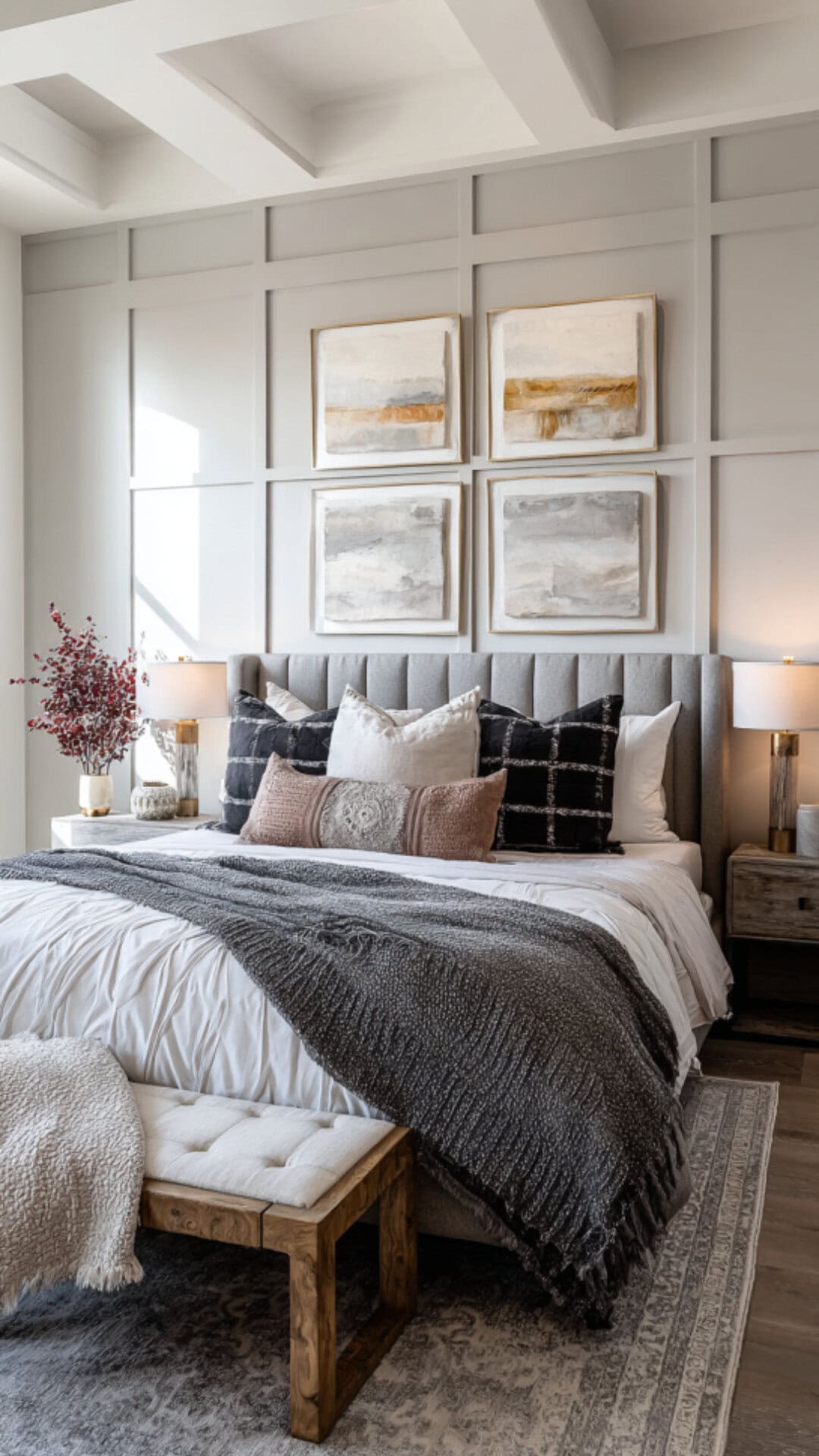 classy bedroom with wall decor
