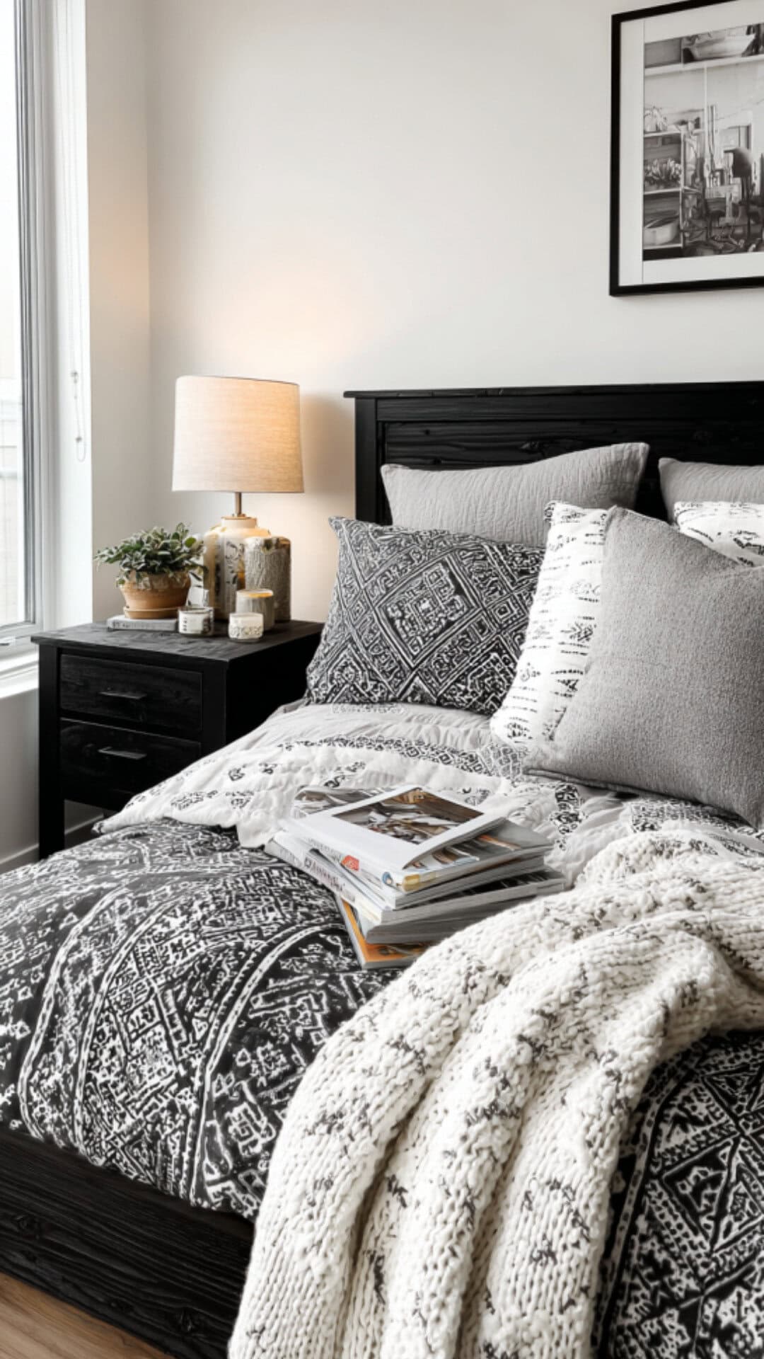 modern luxury bedroom in black and white