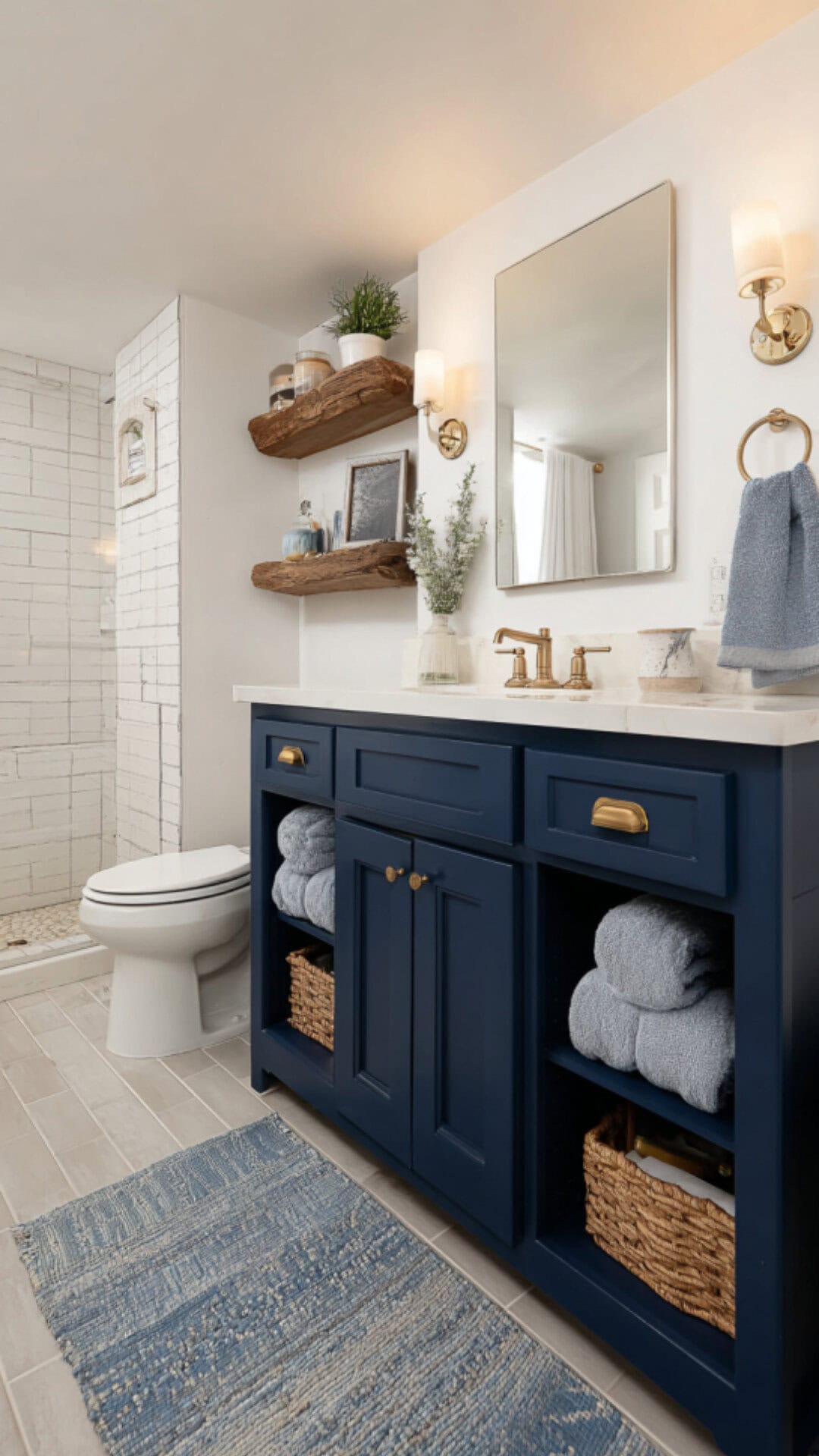 Blue Bathroom Vanity in a Clean White Room