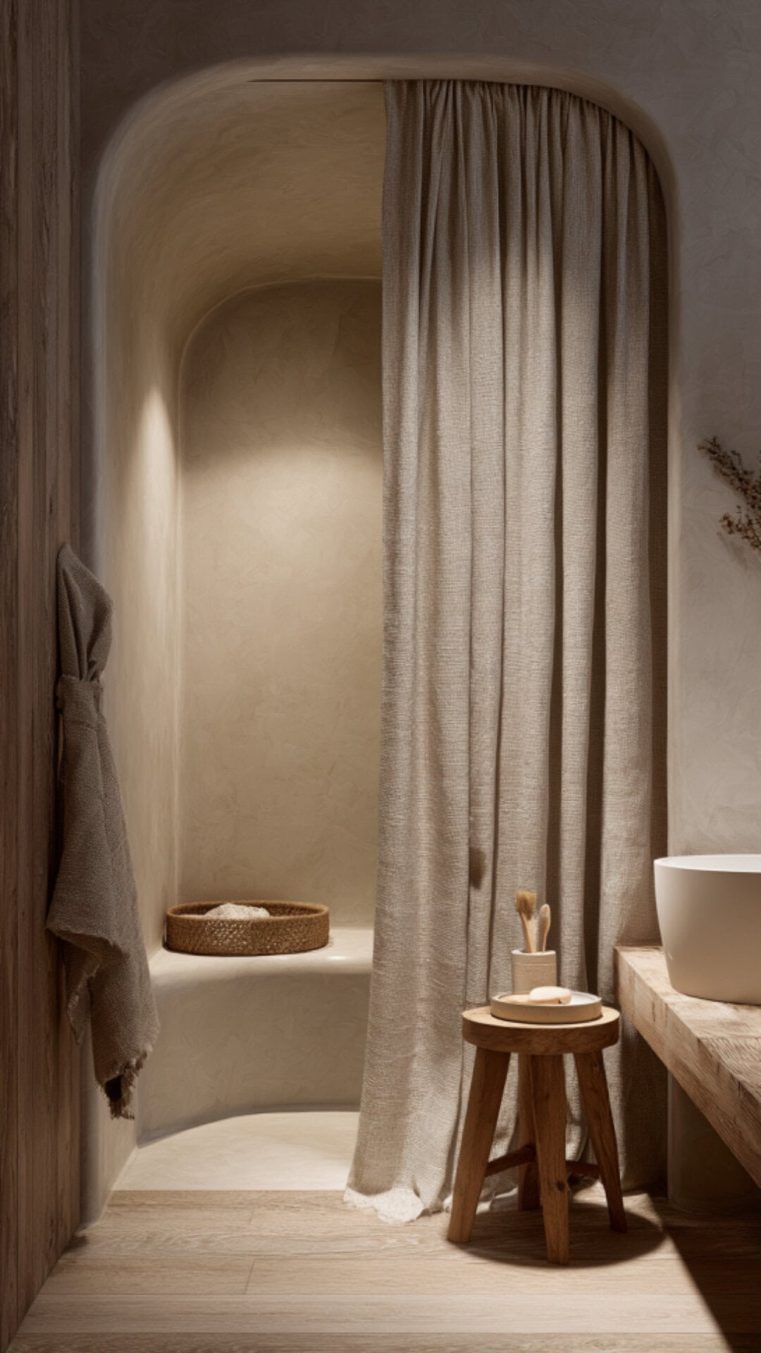 Japandi Shower Curtain Styling