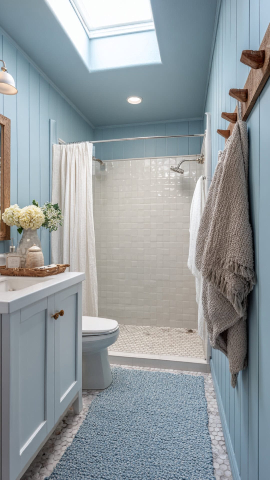 Blue Bathroom With Board and Batten
