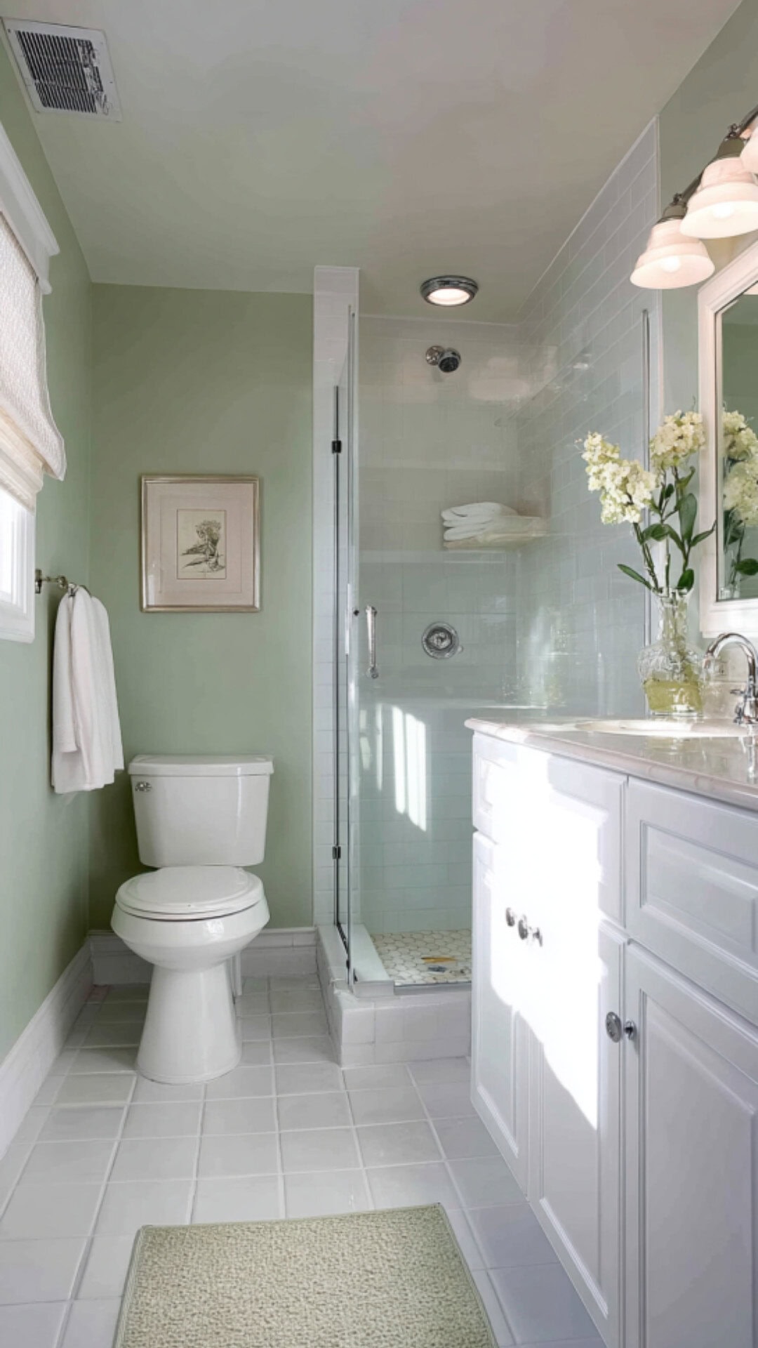 Sage Green and White Bathroom Design