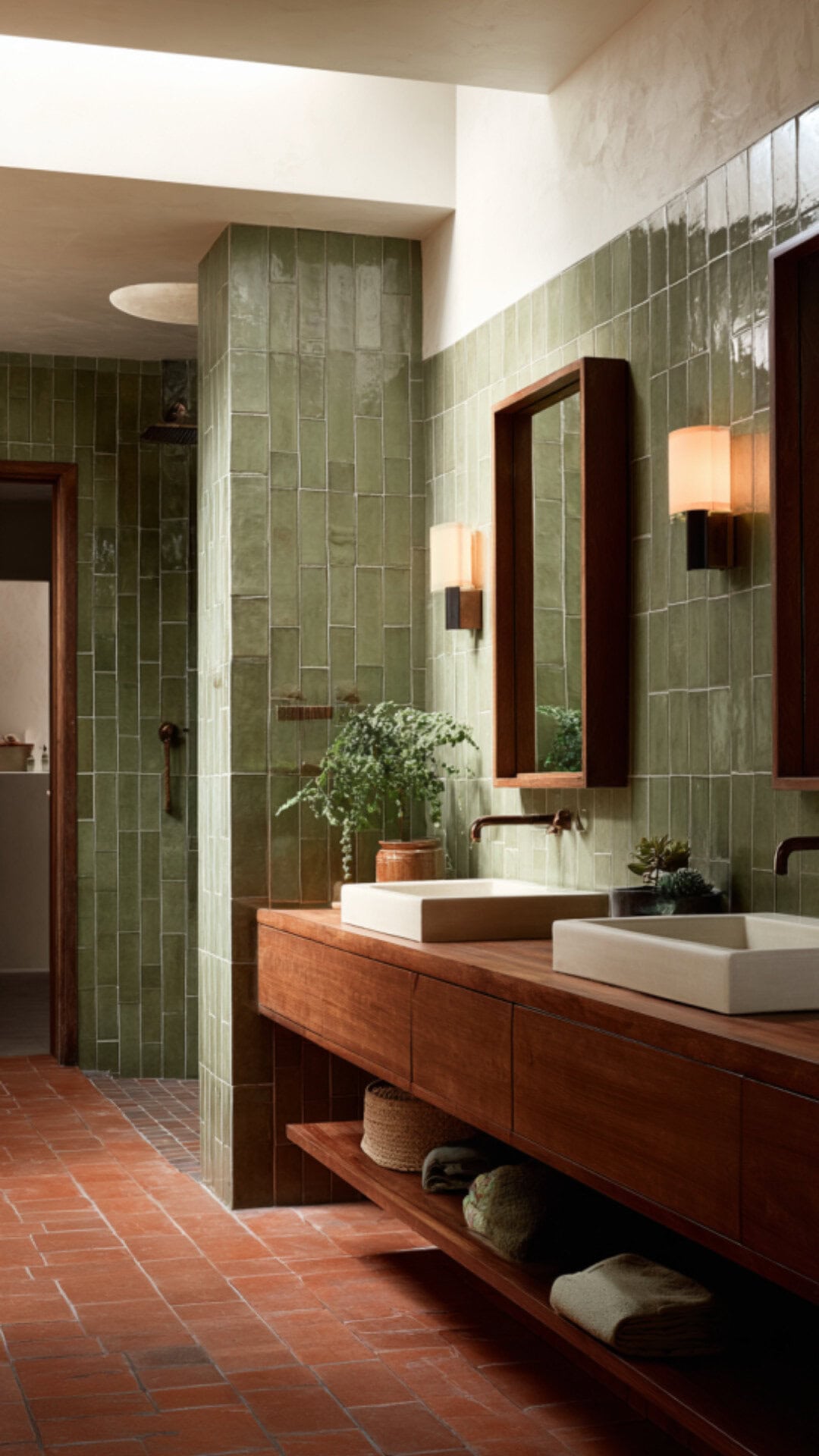 Terracotta and Green Bathroom