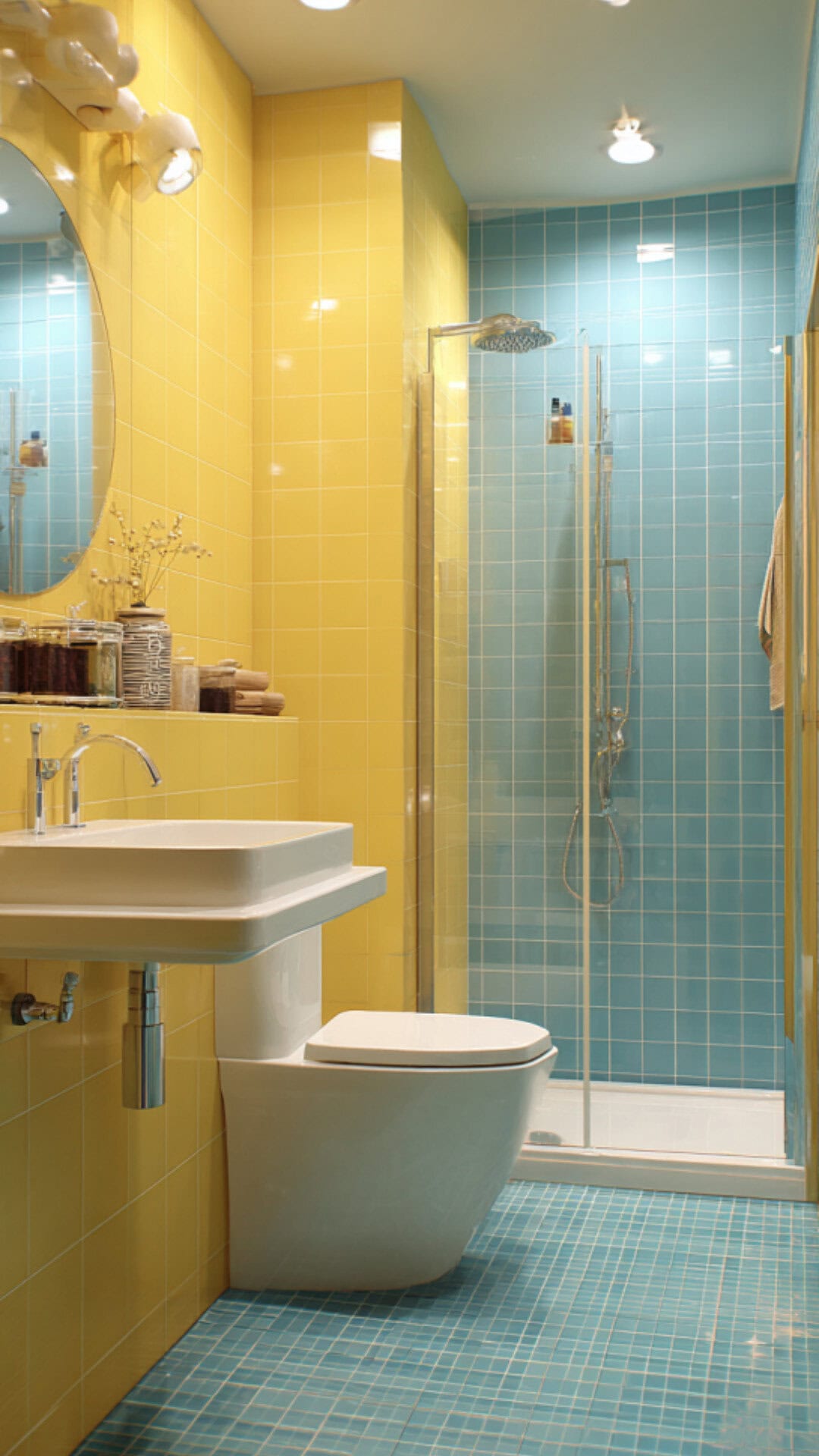 Yellow and Blue Bathroom