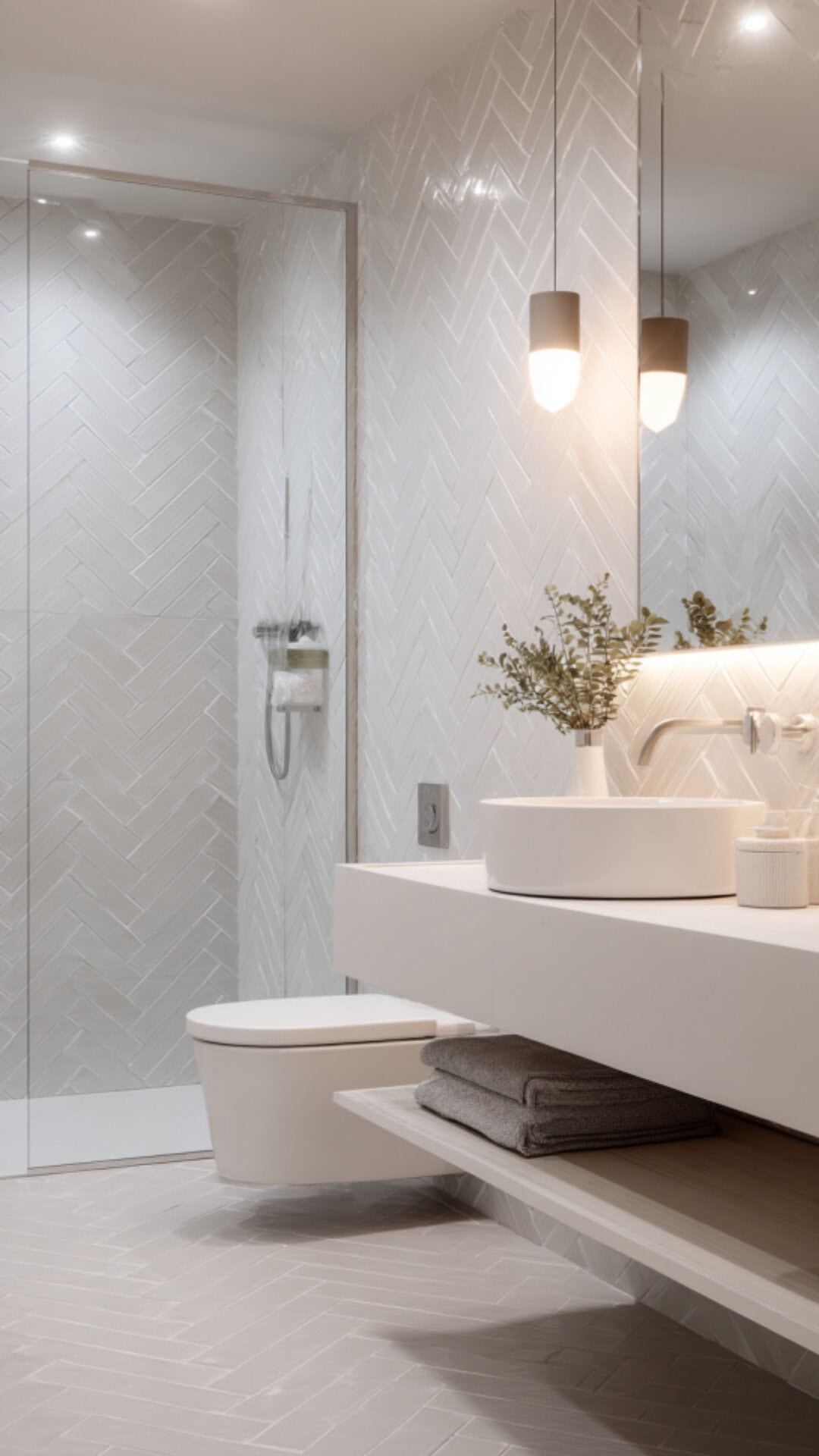 Herringbone Tile Bathroom White