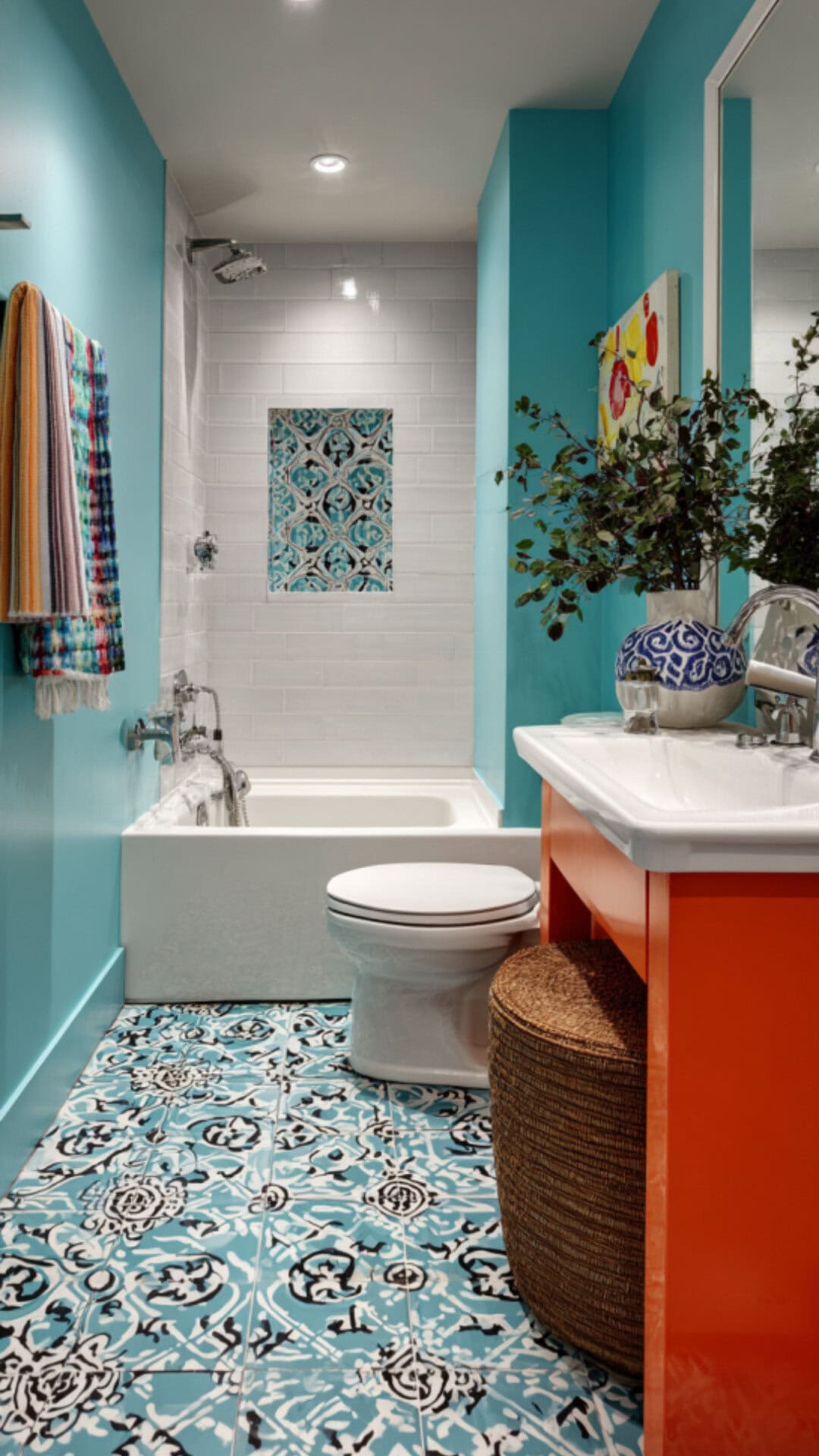 1. Small Funky Bathroom with Creative Storage
