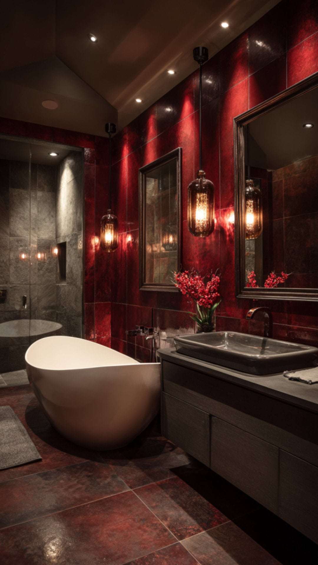 1. Dark Red Bathroom for Bold Sophistication