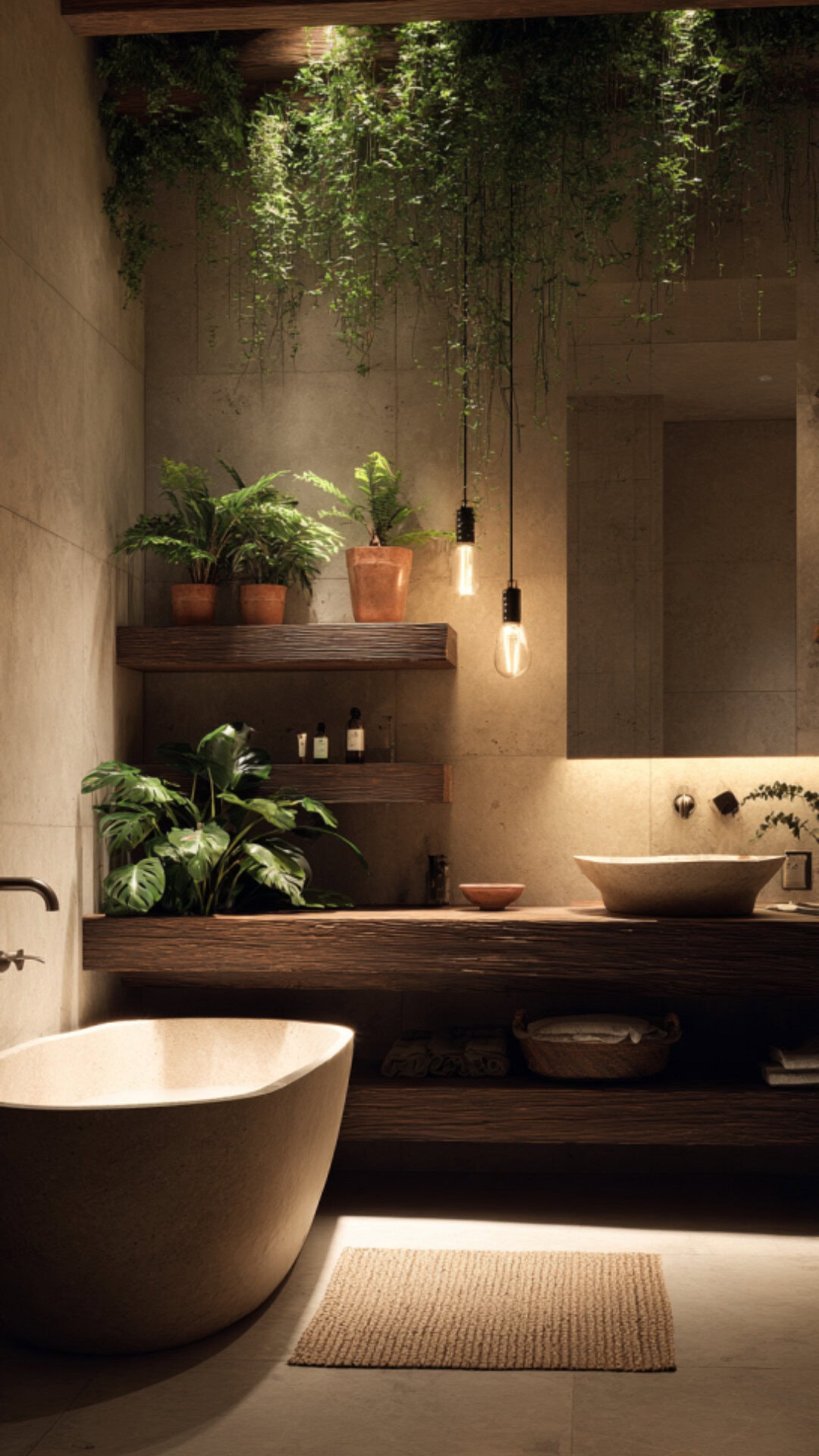 1. Hanging Plants for a Lively Bathroom