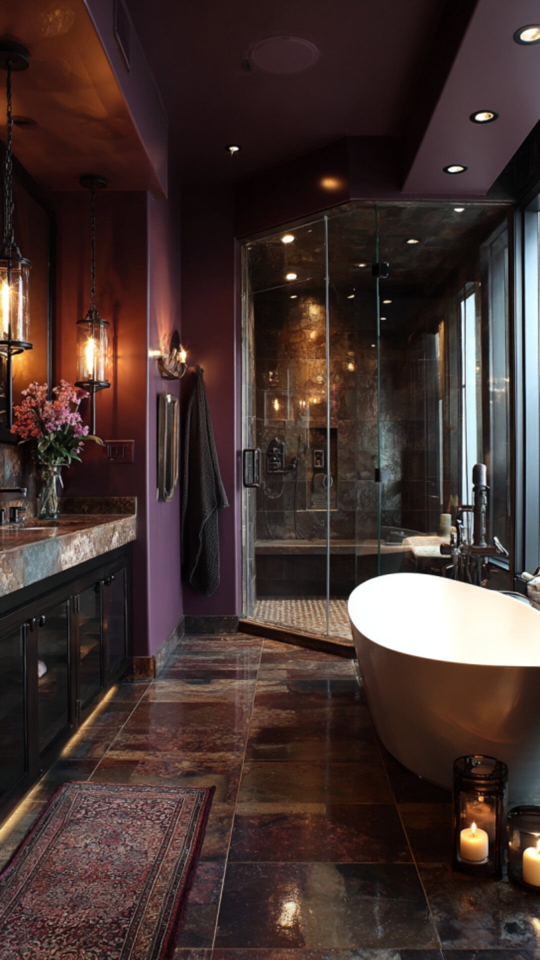 1. Dark Purple Bathroom with Dramatic Elegance