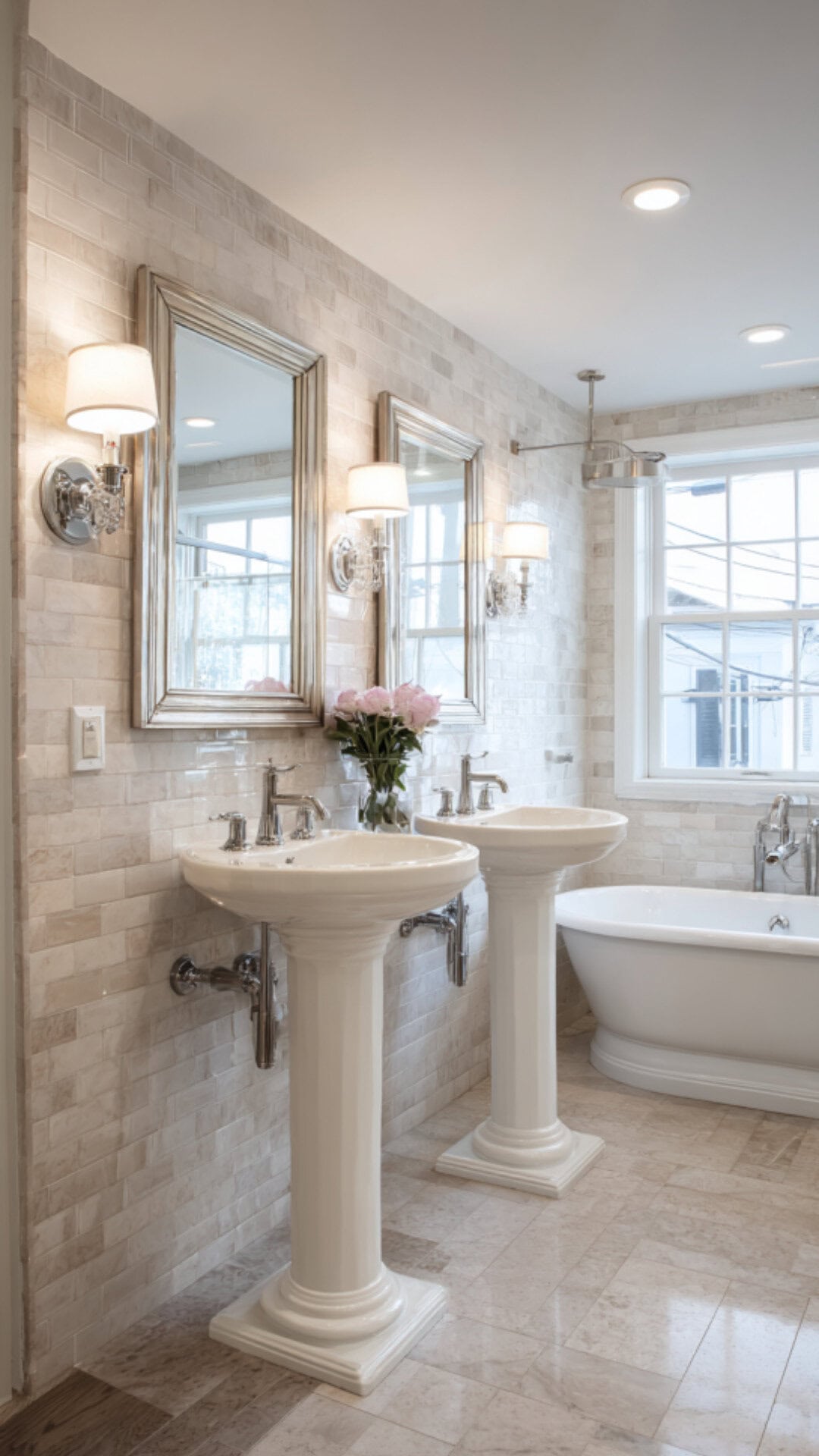 1. Double Pedestal Sink Bathroom for Shared Luxury