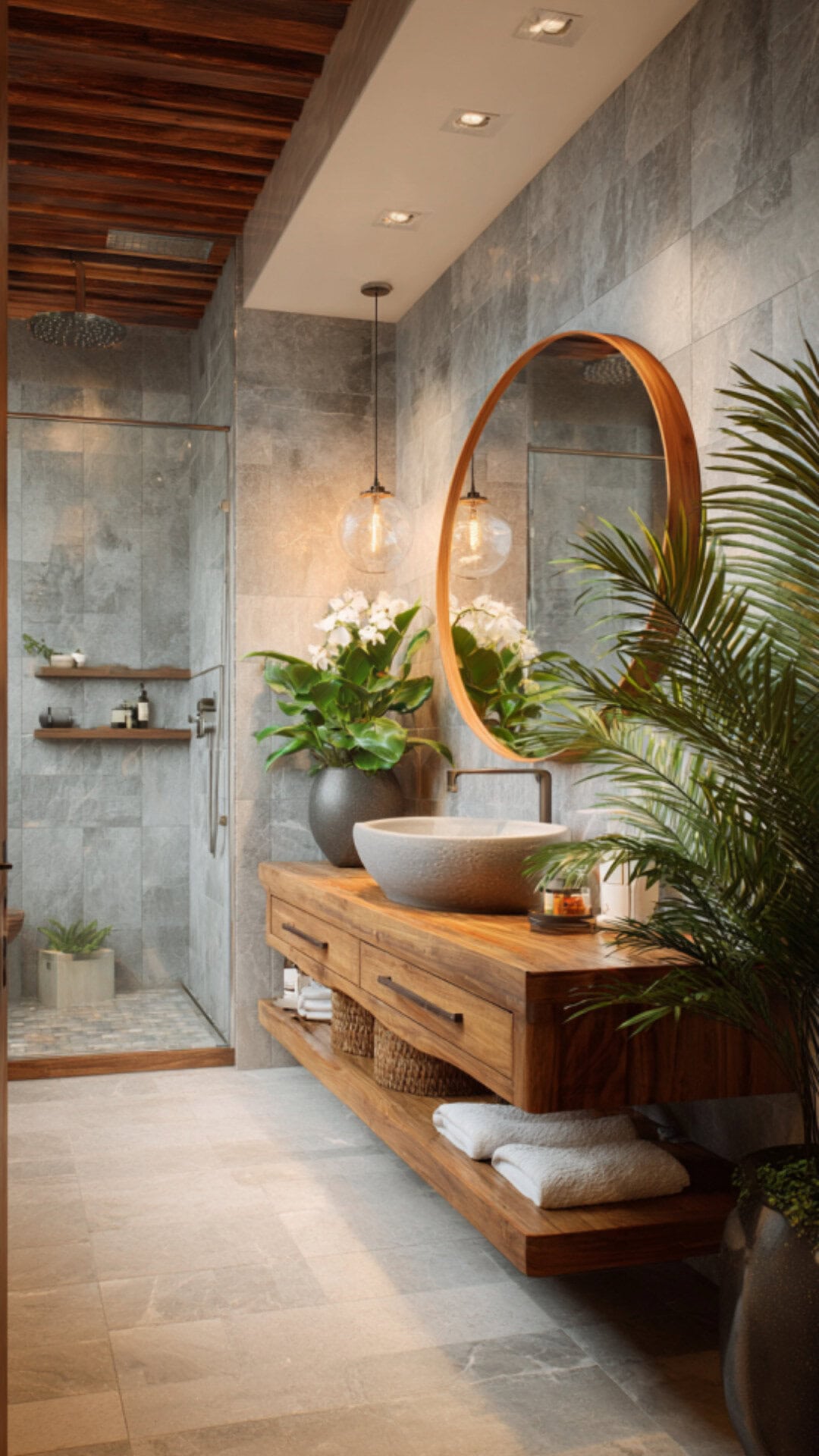 1. Modern Tropical Bathroom with Sleek Natural Accents