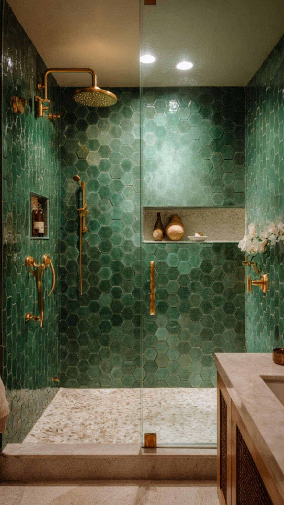 Emerald Green and Gold Bathroom