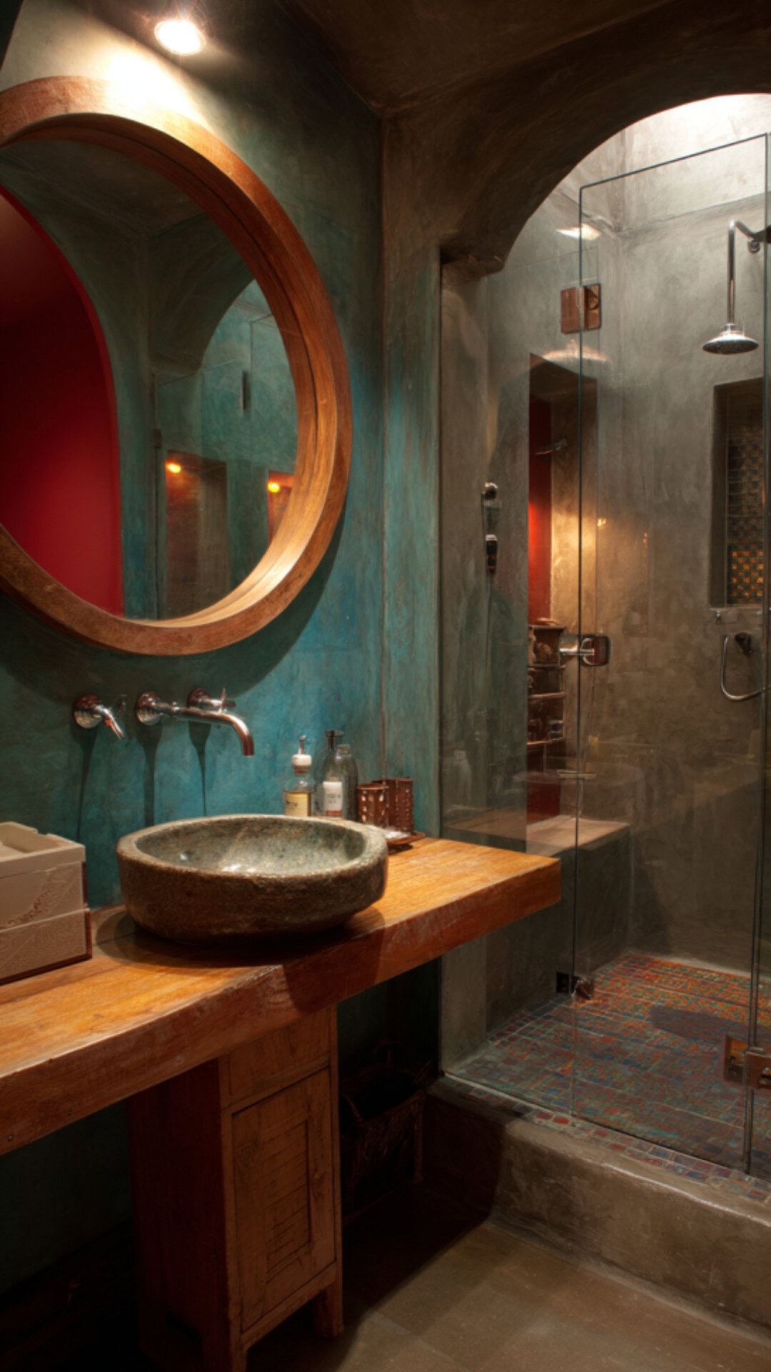 10. Painted Concrete Bathroom with Creative Character