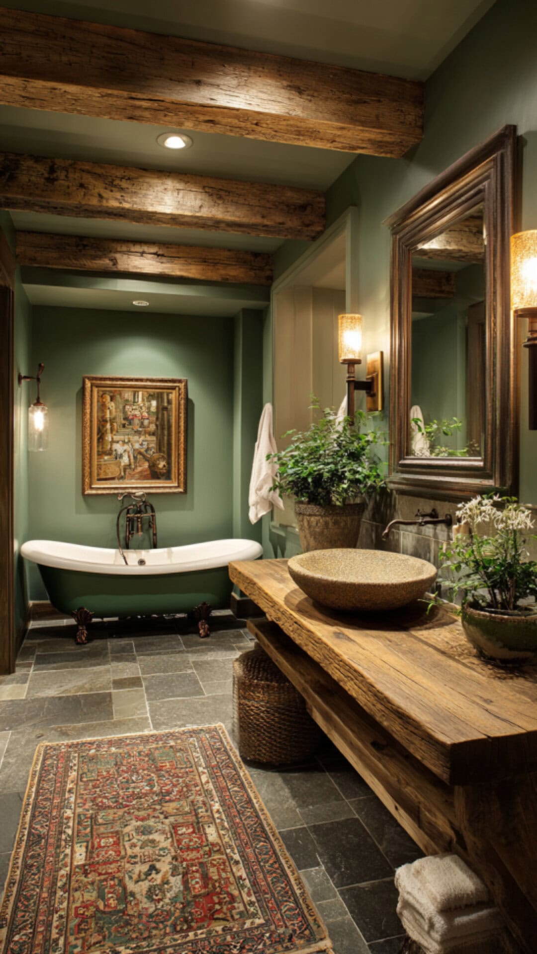 10. Green Country Bathroom with Natural Serenity