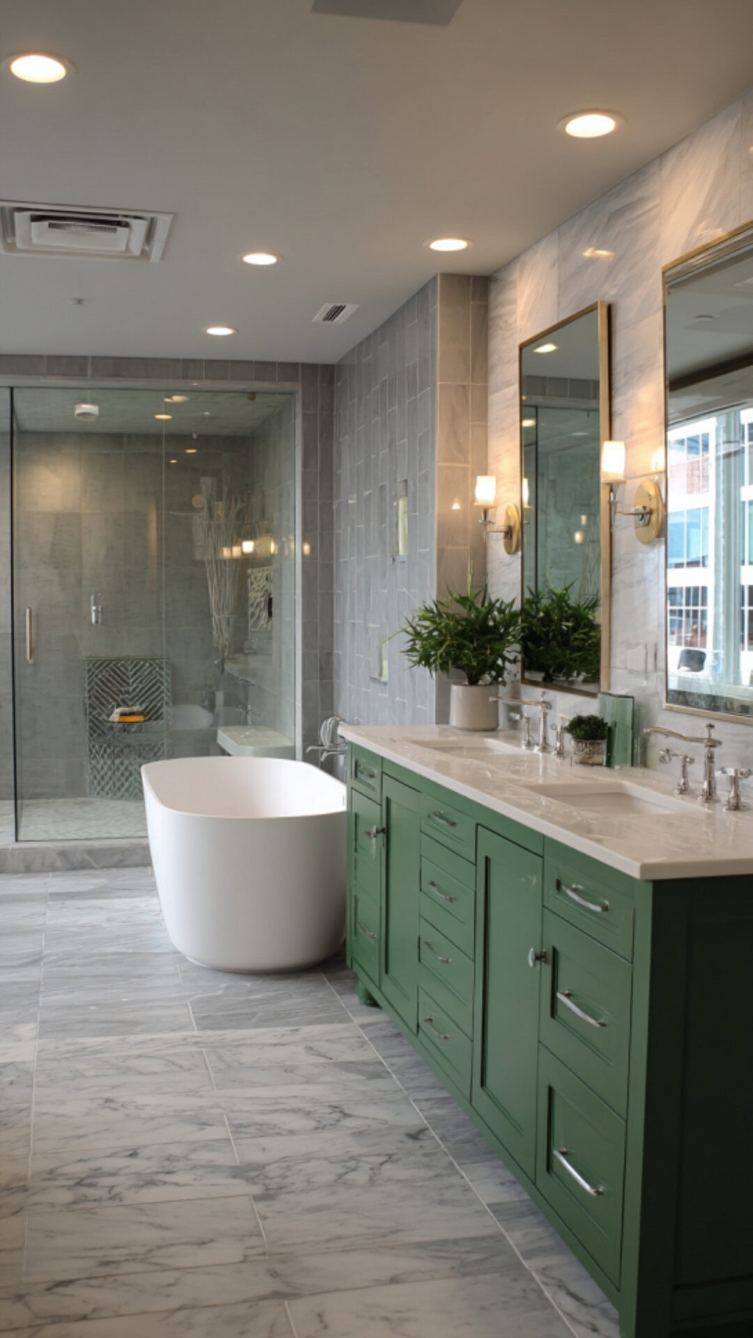 10. Green Double Vanity Bathroom with Fresh Energy
