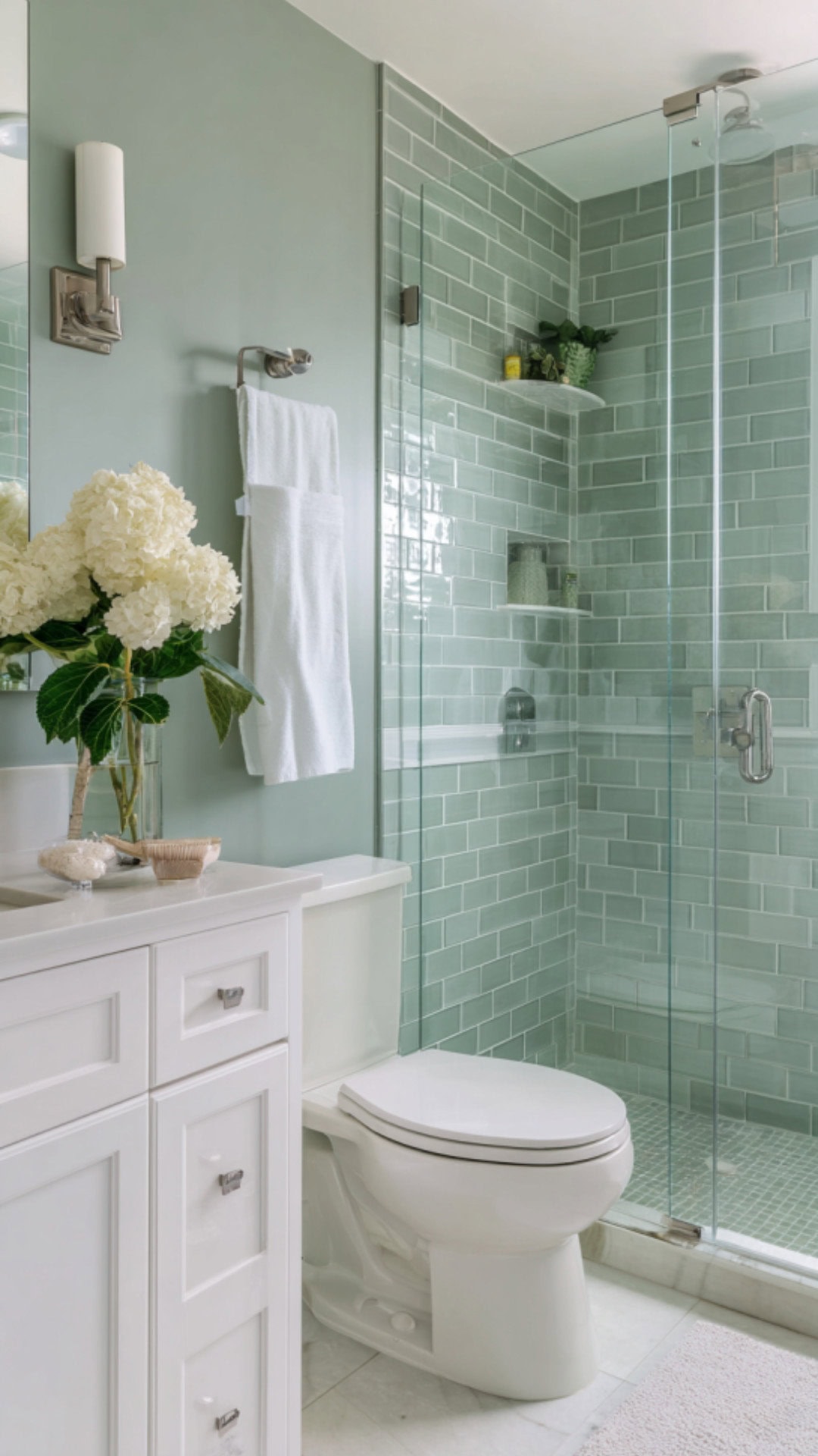 Sage Green Subway Tile Bathroom
