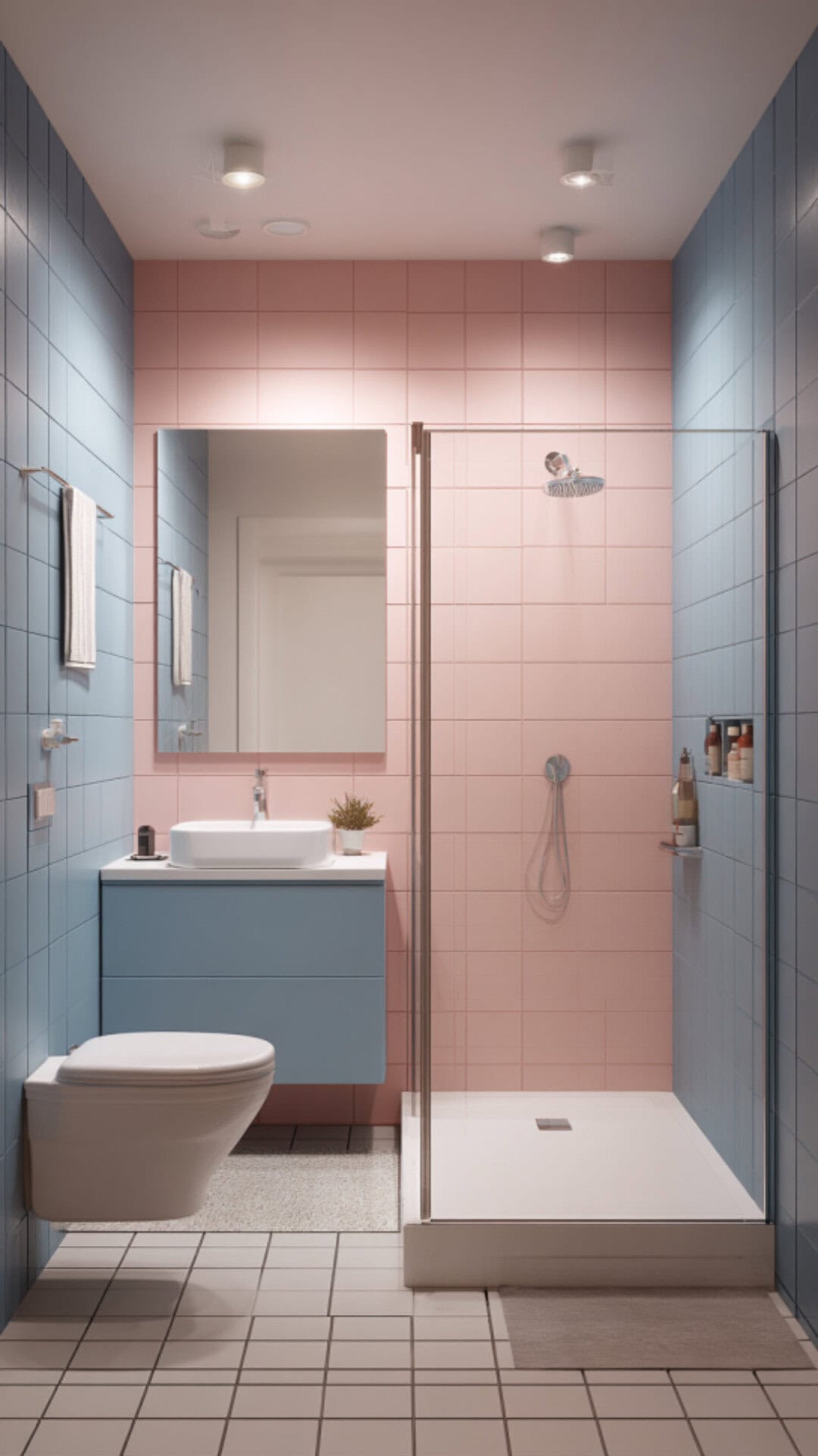 Blue and Pink Bathroom