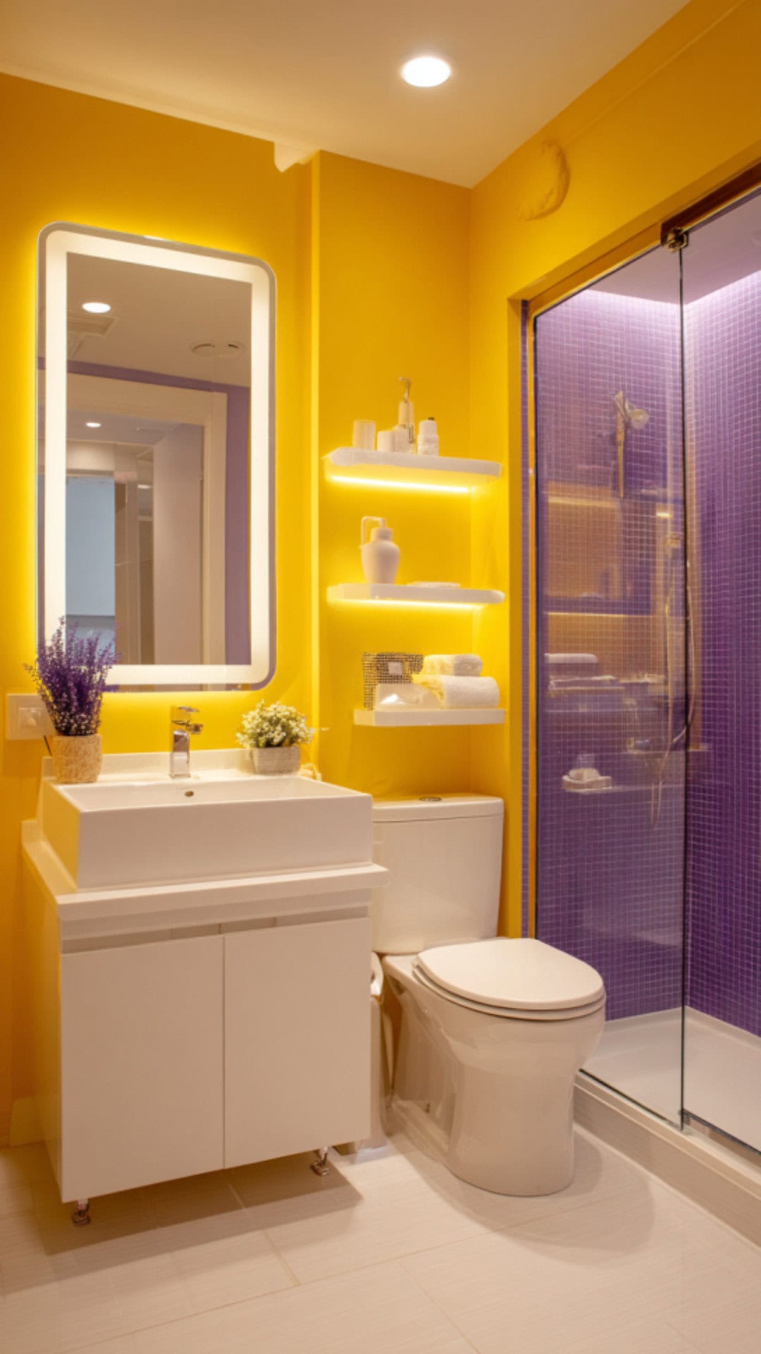 Yellow and Purple Bathroom