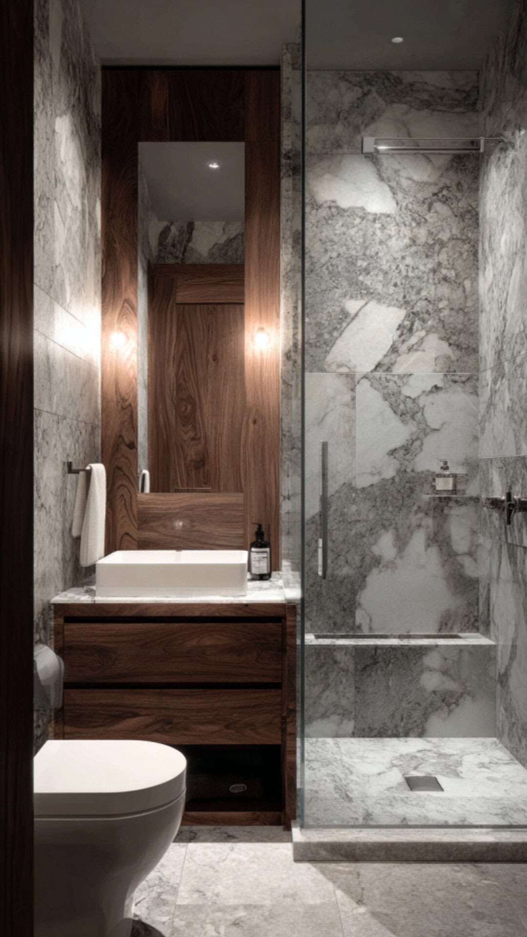 Marble and Wood Bathroom