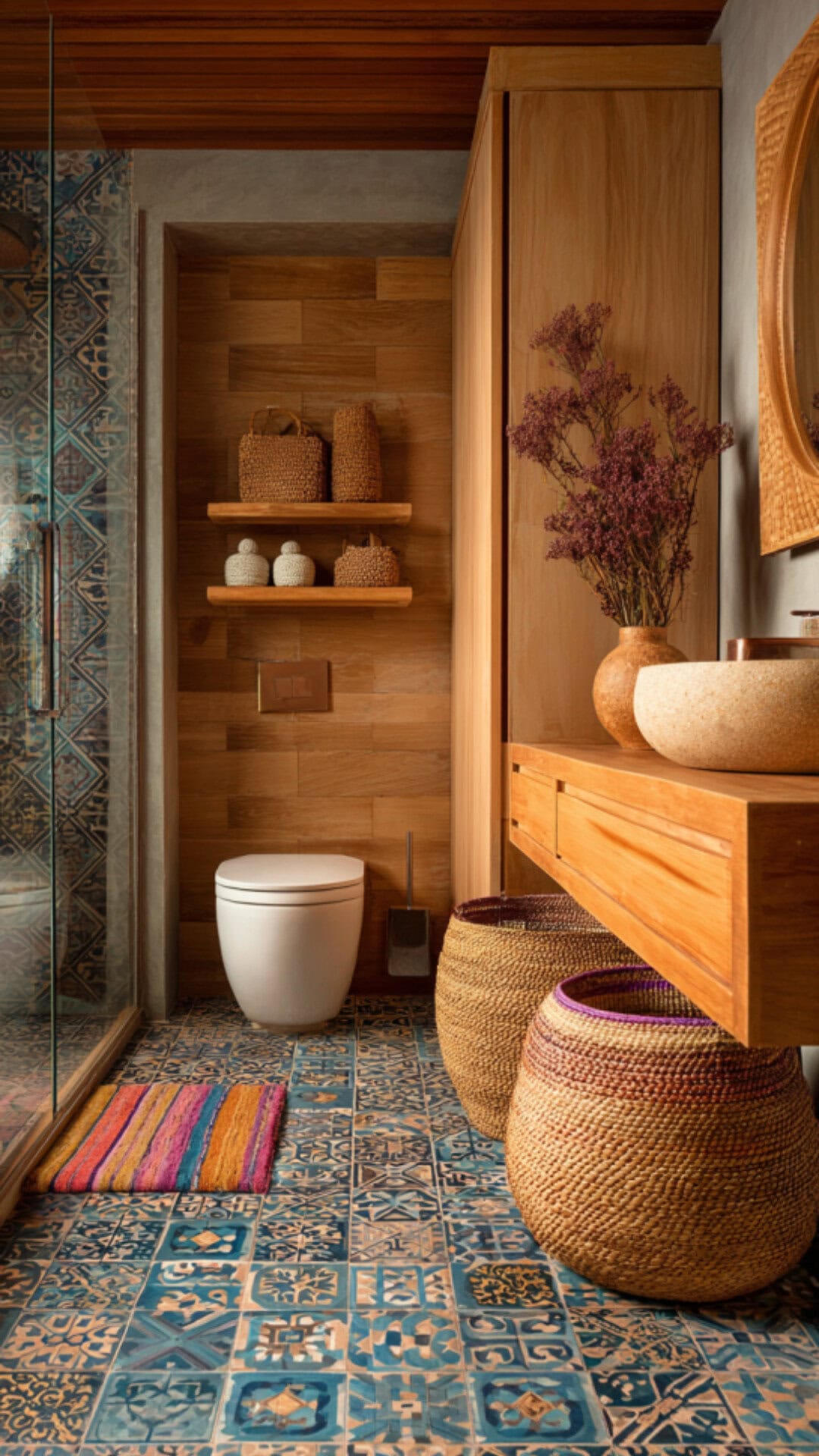 10. Boho Bathroom Shower with Eclectic Charm