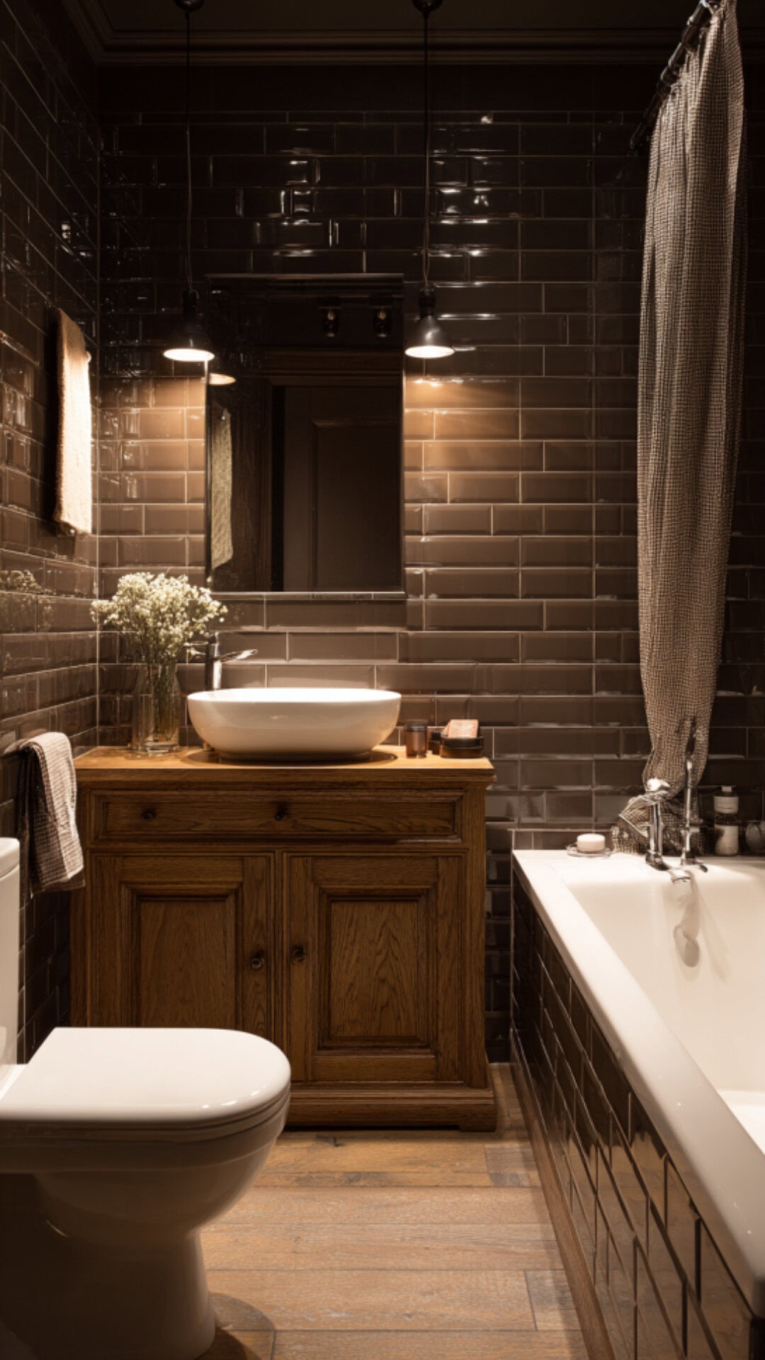 10. Brown Subway Tile Bathroom