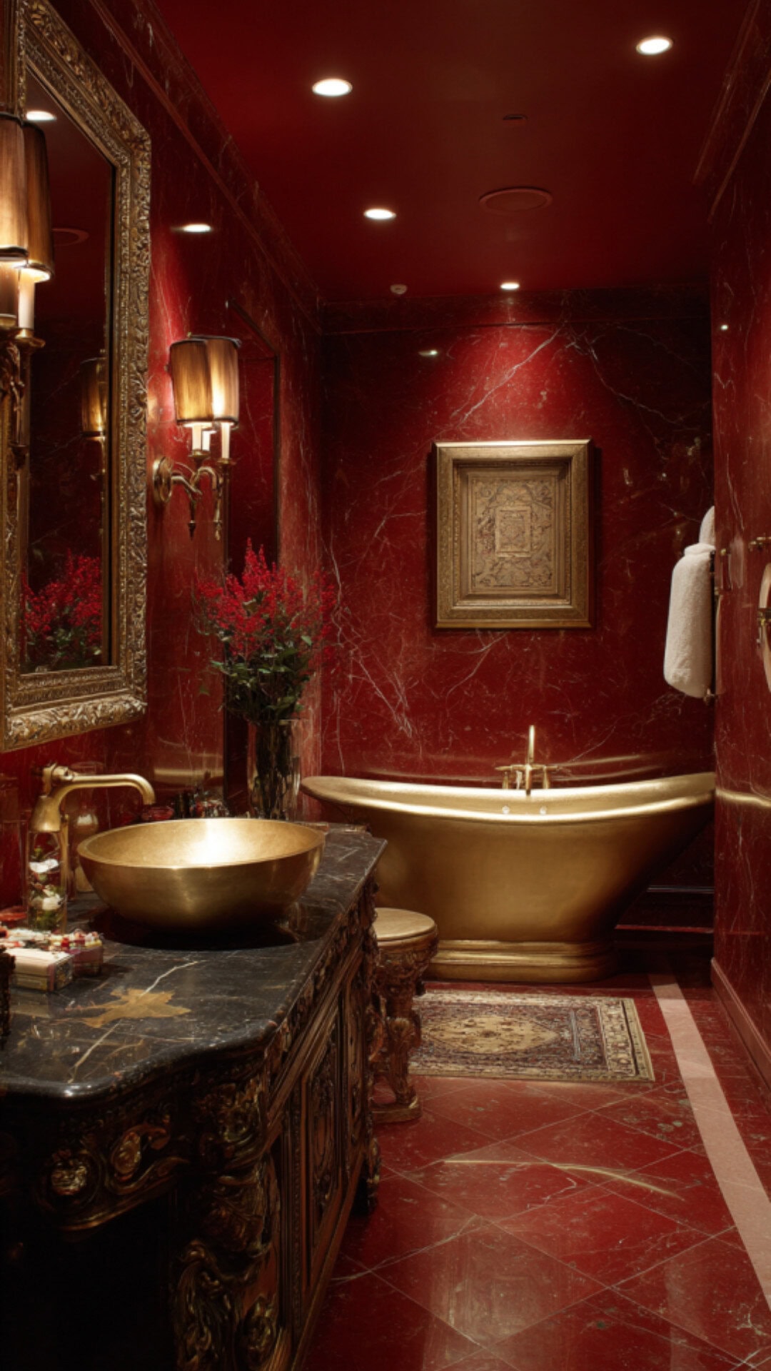 10. Red and Gold Bathroom for Regal Glamour