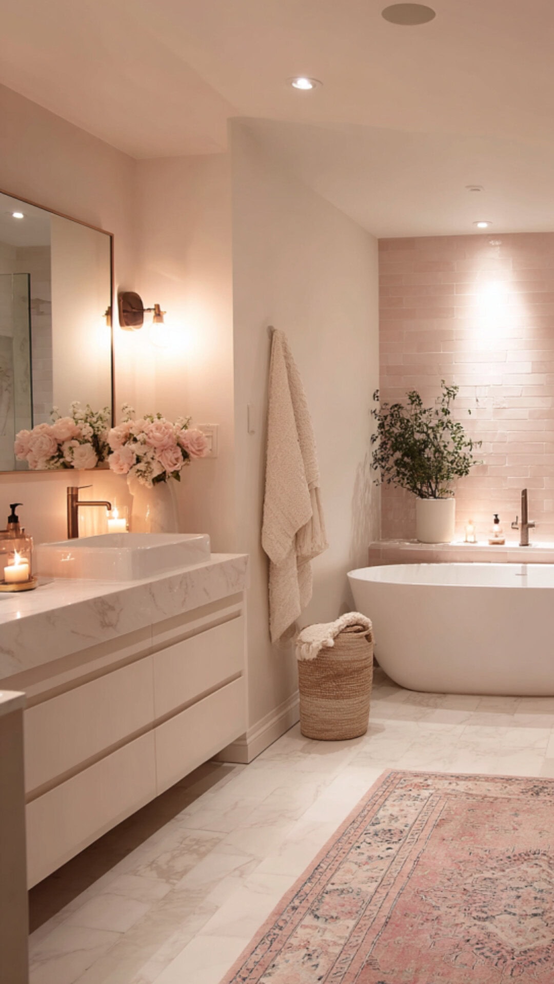 10. Pink and Neutral Bathroom for Soft Elegance