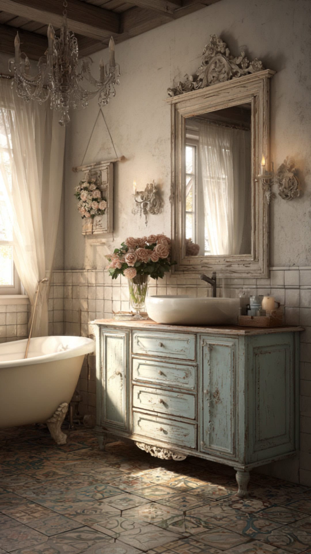 10. Shabby Chic French Country Bathroom with Romantic Style