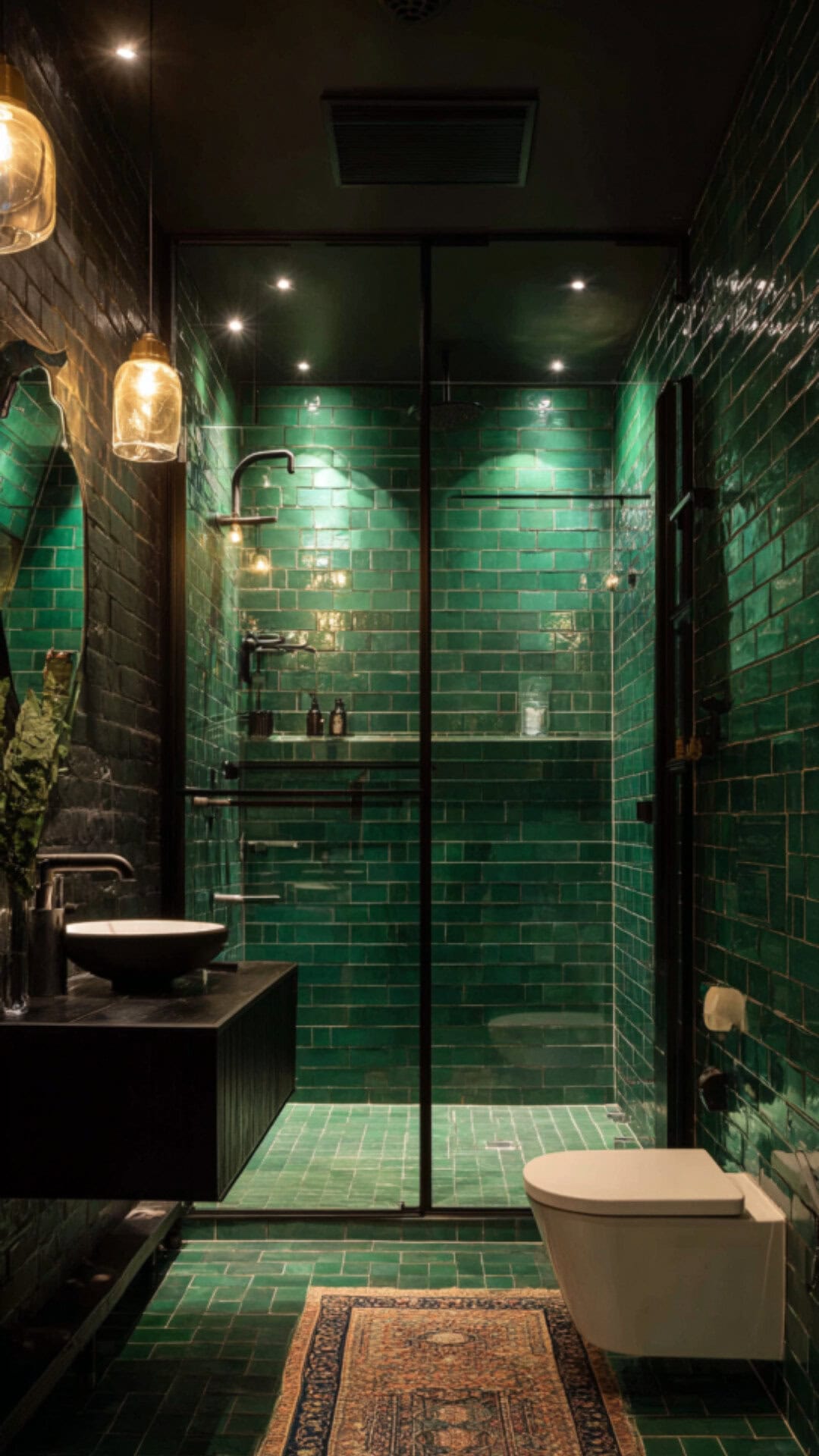 Emerald Green and Black Bathroom