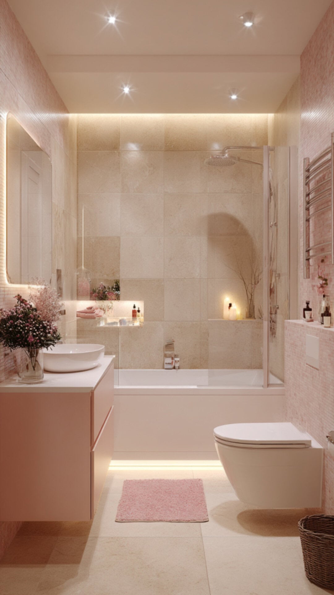 Pink and Beige Bathroom