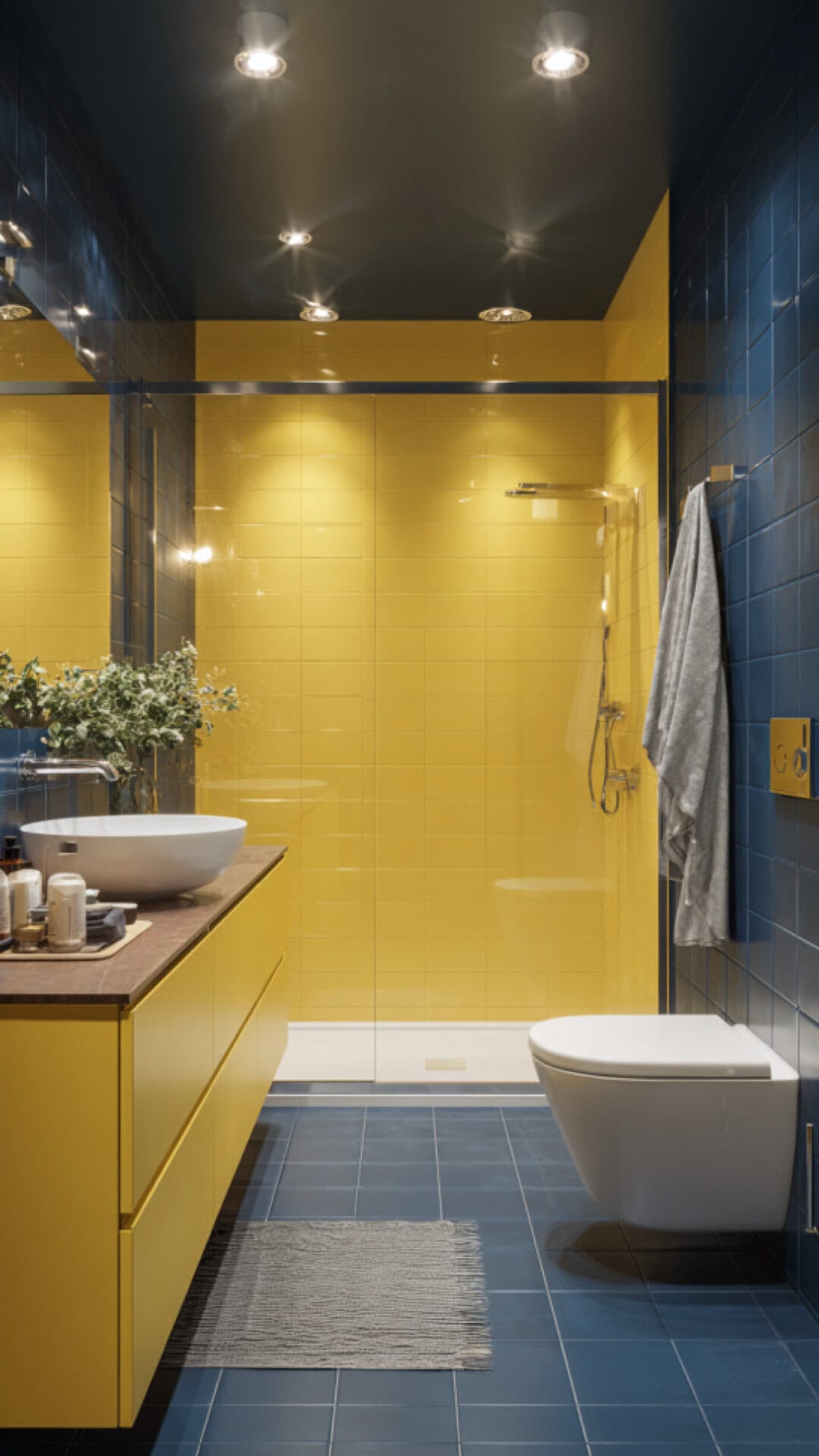 Yellow and Navy Bathroom