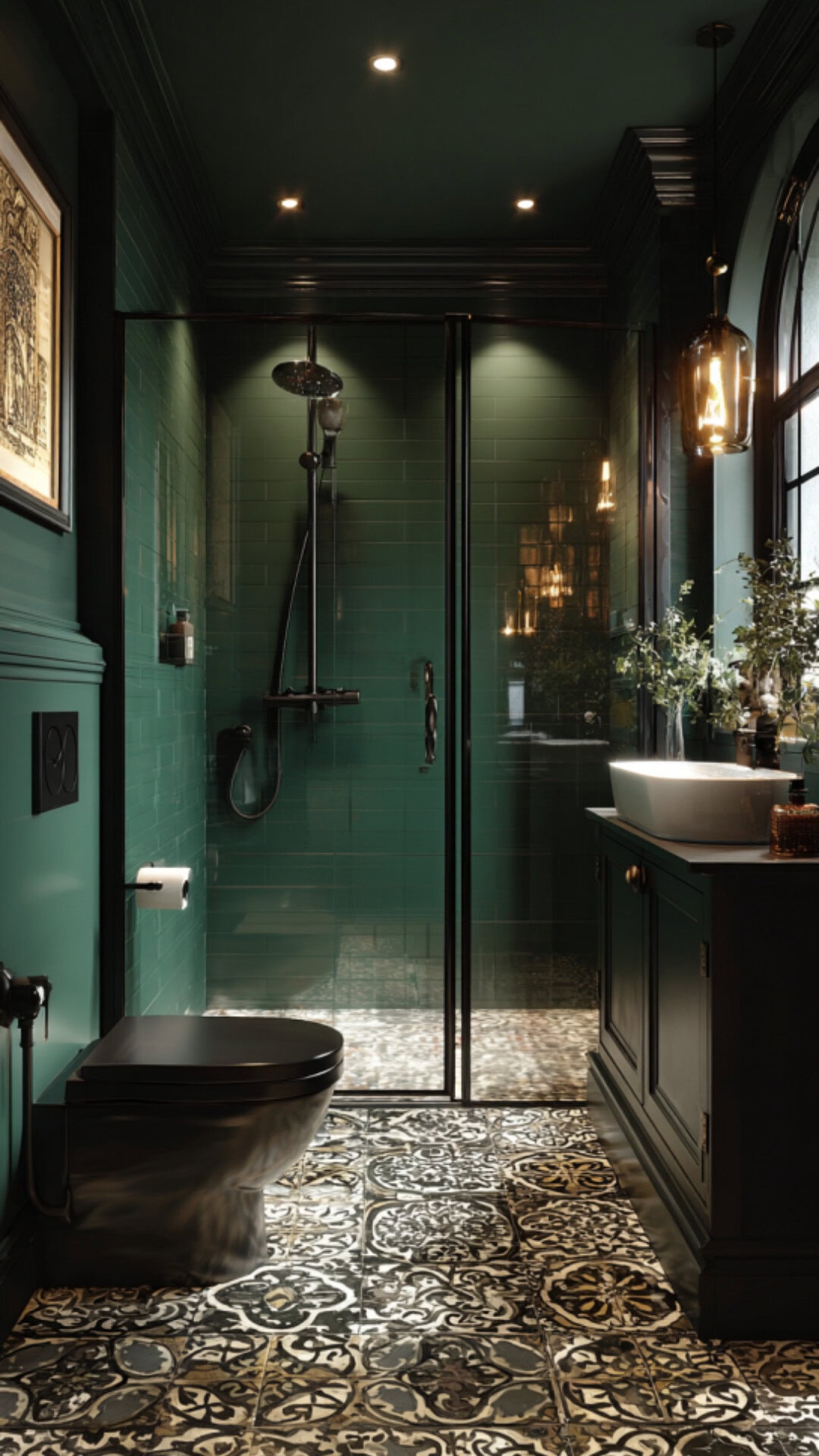 11. Dark Green Gothic Bathroom