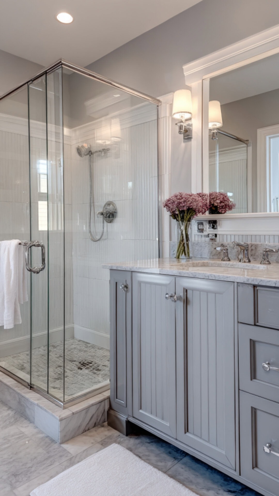 11. Grey Wainscoting Bathroom with Subtle Sophistication
