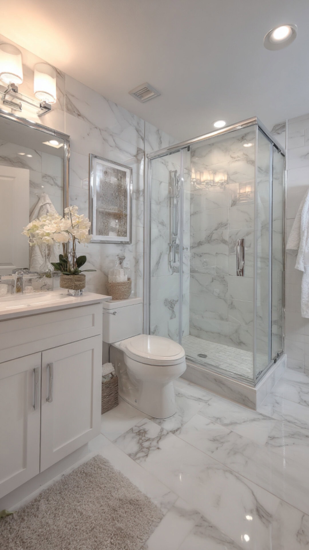11. White Bathroom Shower with Timeless Simplicity