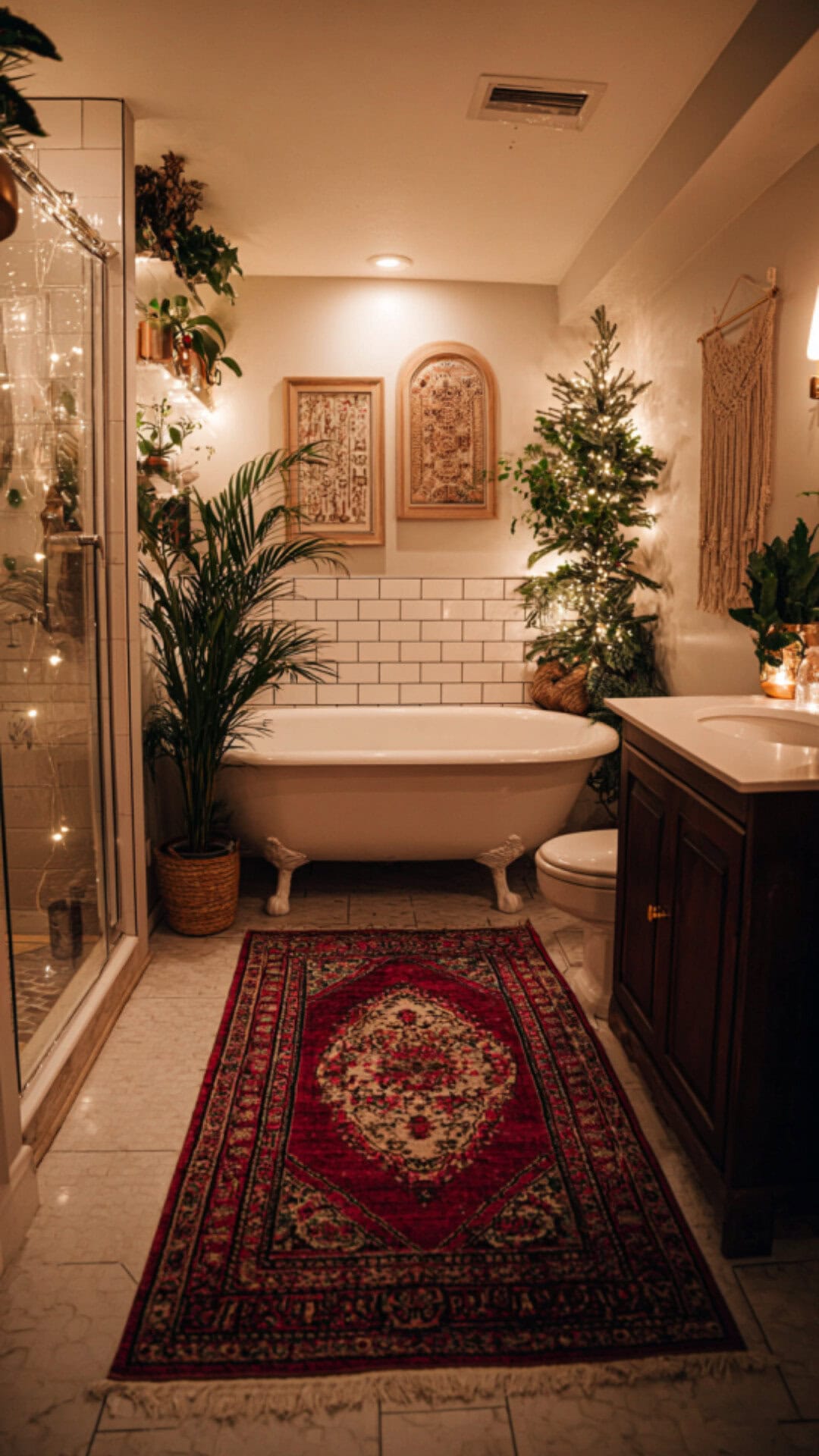 11. Boho Christmas Bathroom Decor with Relaxed Whimsy