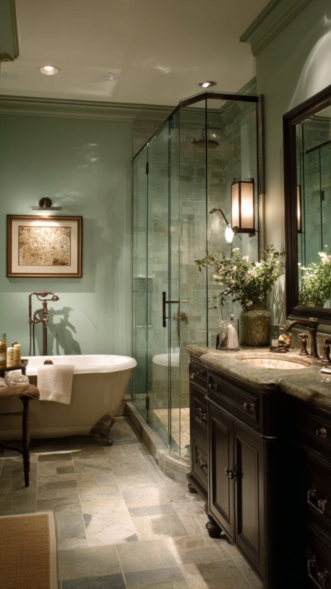 11. Green Traditional Bathroom with Natural Freshness