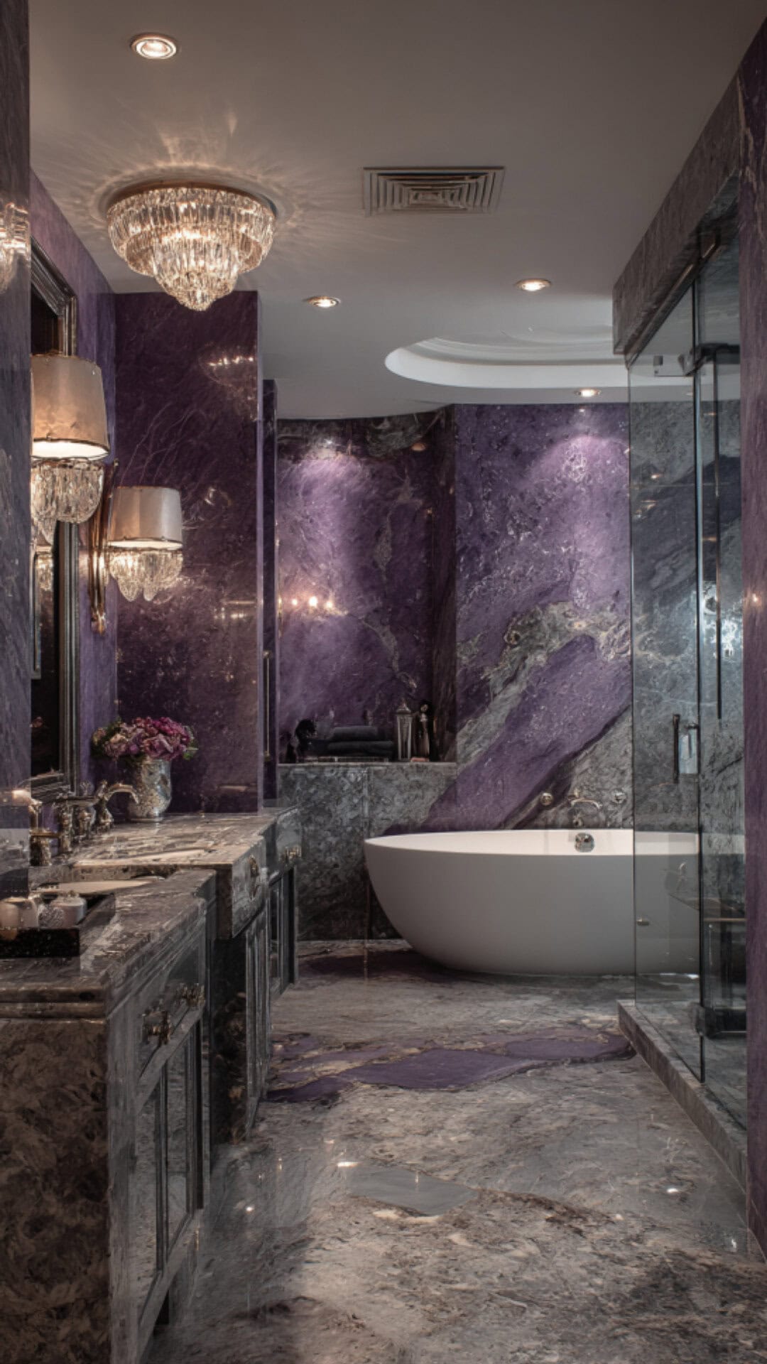 11. Yellow and Purple Bathroom with Vibrant Pop