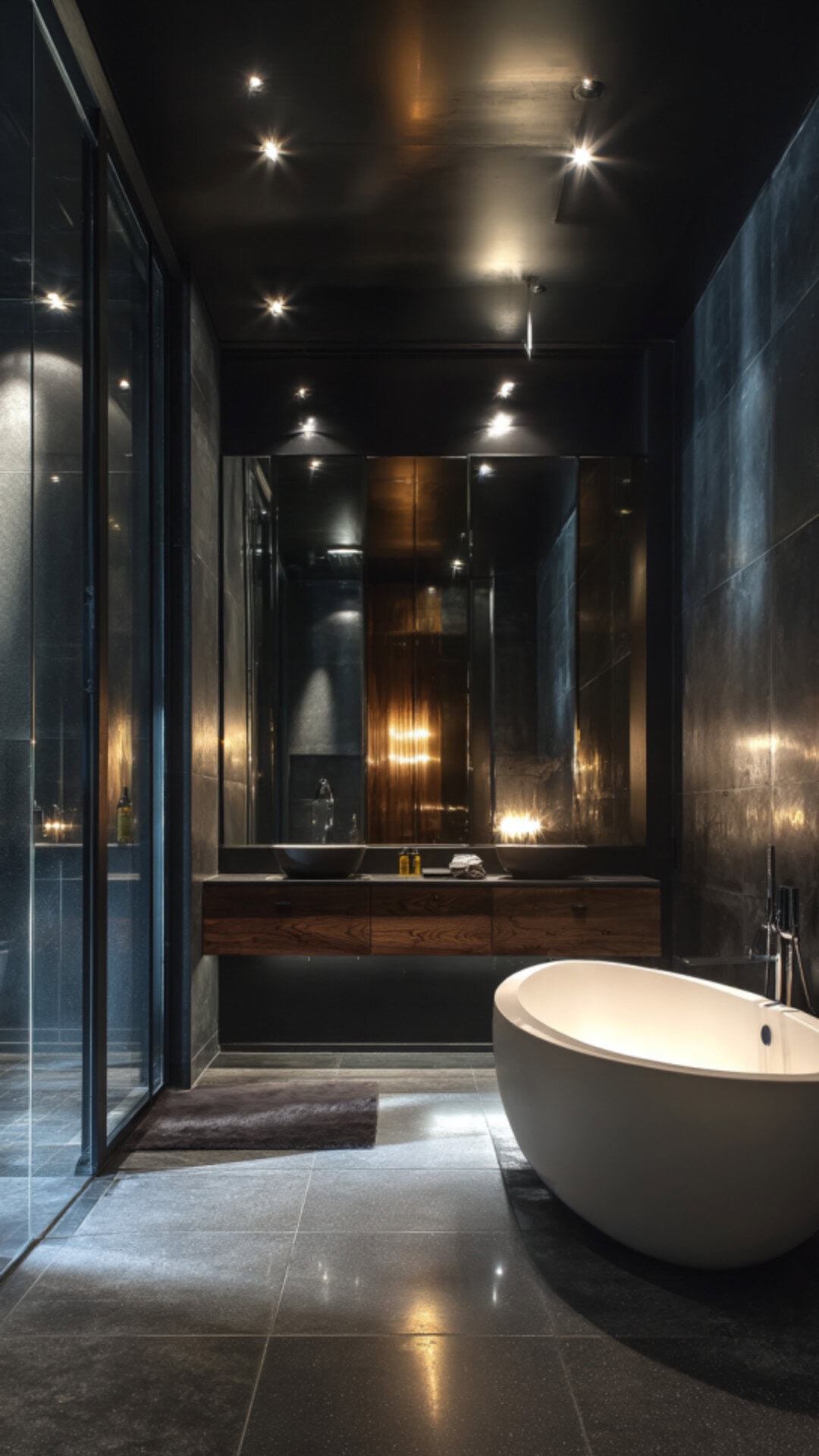 11. Black Concrete Bathroom with Striking Boldness